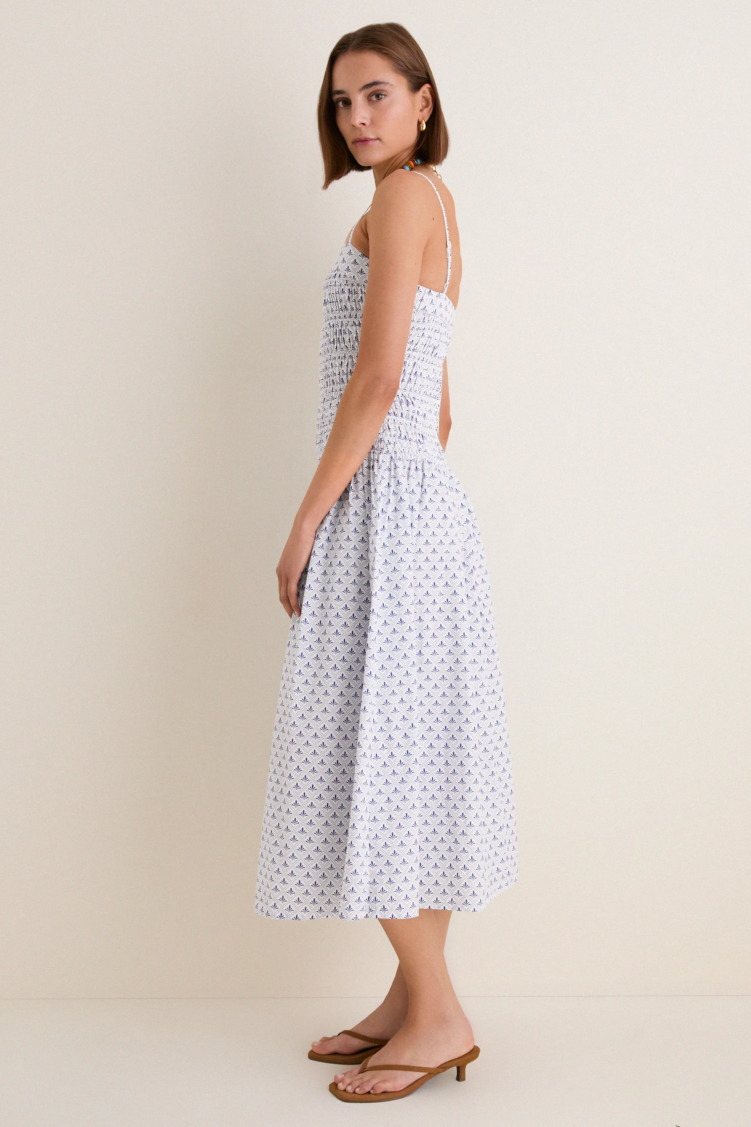 Blue & White Ditsy Tile Smocked Keeley Maxi Dress sold by Hyacinth House product image thumbnail 4
