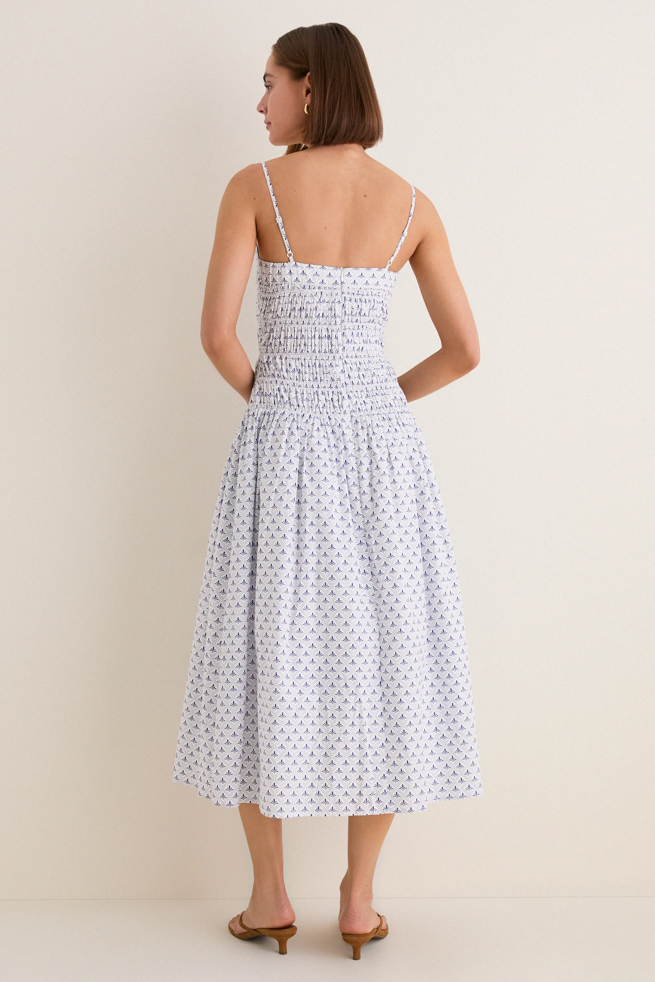 Blue & White Ditsy Tile Smocked Keeley Maxi Dress sold by Hyacinth House product image thumbnail 5