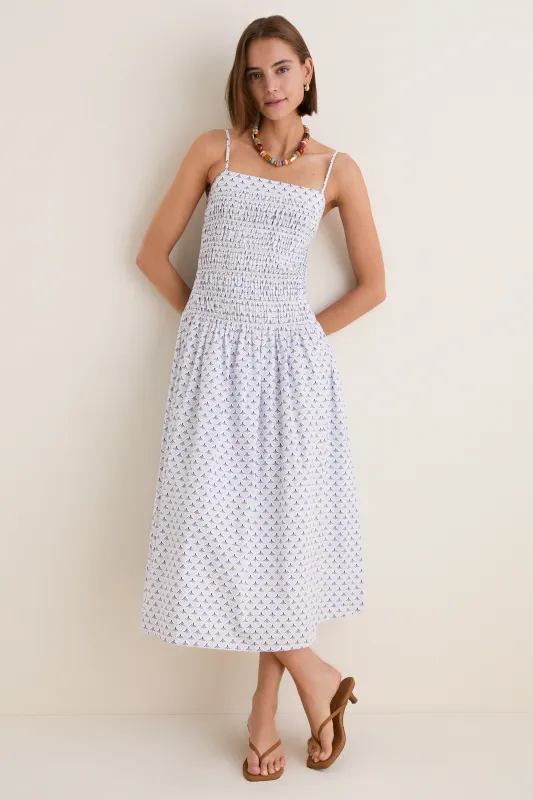 Blue & White Ditsy Tile Smocked Keeley Maxi Dress made by Hyacinth House