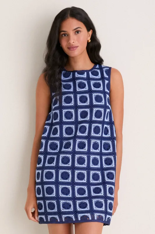 Navy & Sky Blue Crochet Calabash Mini Dress made by Hyacinth House