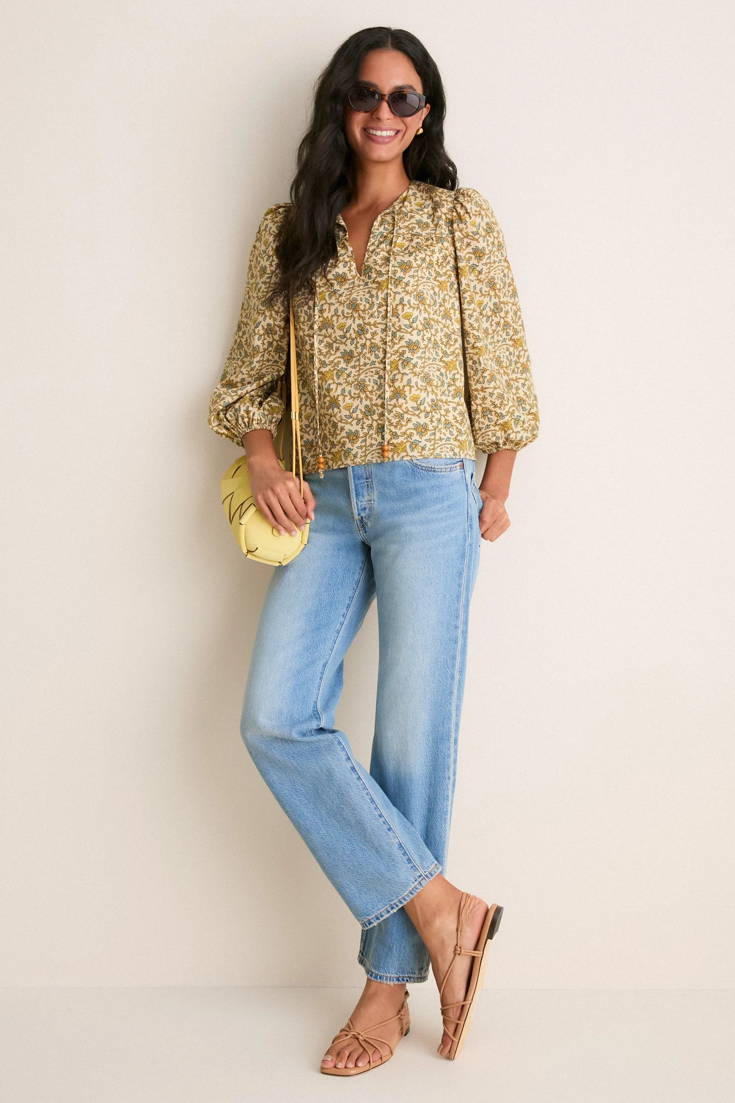 Tan Scrolling Floral Petunia Blouse sold by Hyacinth House product image thumbnail 2