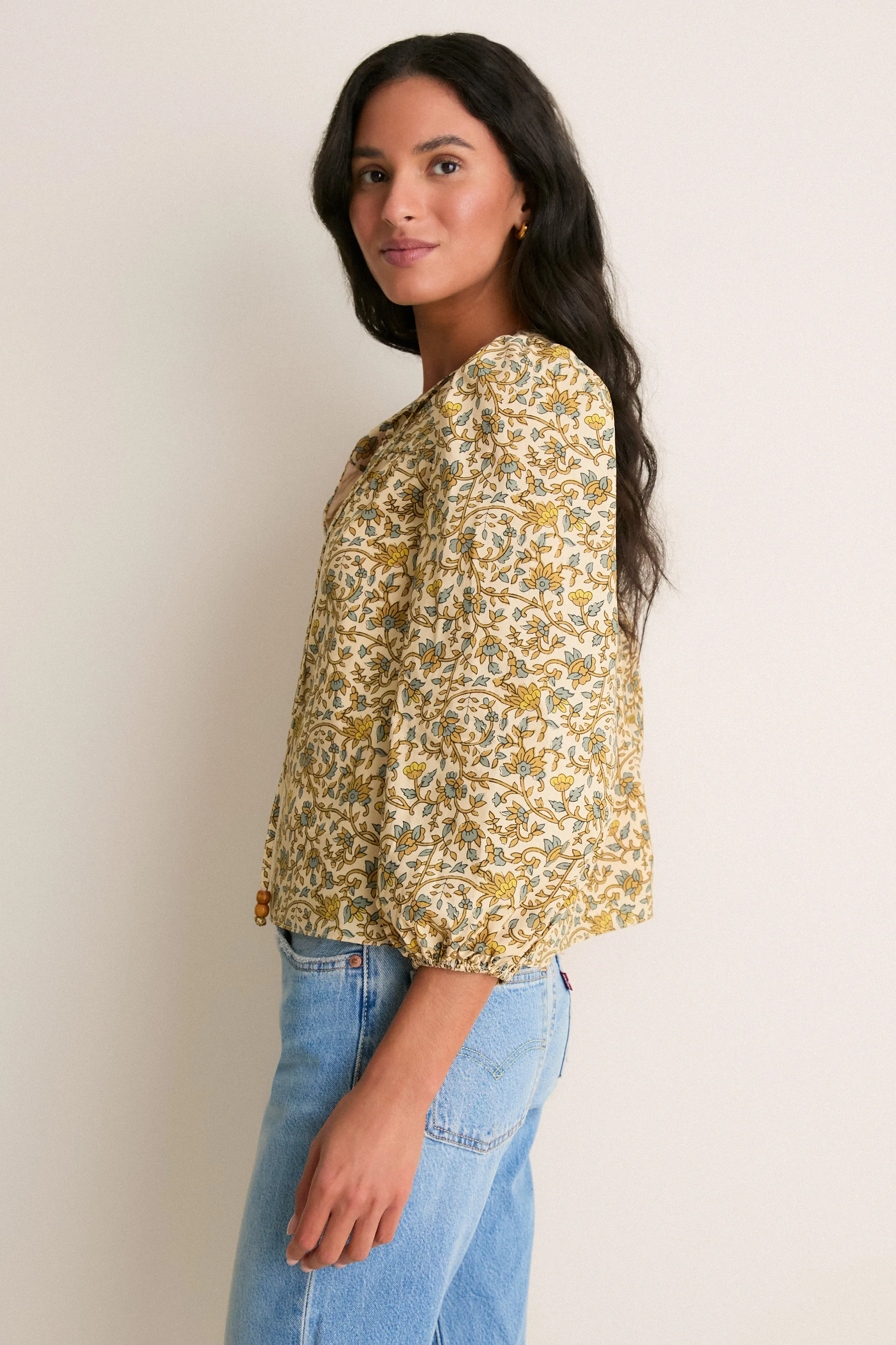 Tan Scrolling Floral Petunia Blouse sold by Hyacinth House product image thumbnail 3