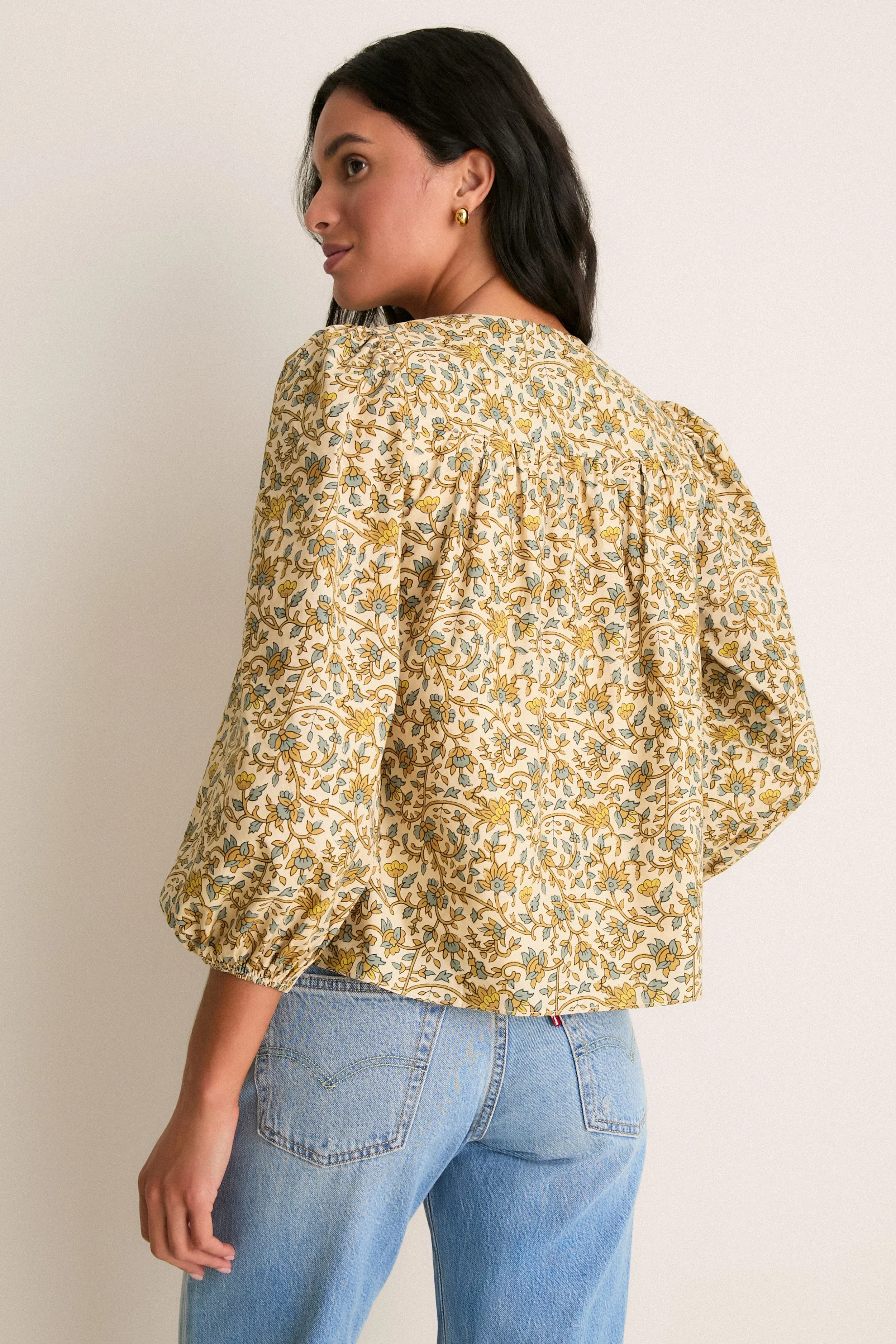 Tan Scrolling Floral Petunia Blouse sold by Hyacinth House product image thumbnail 4