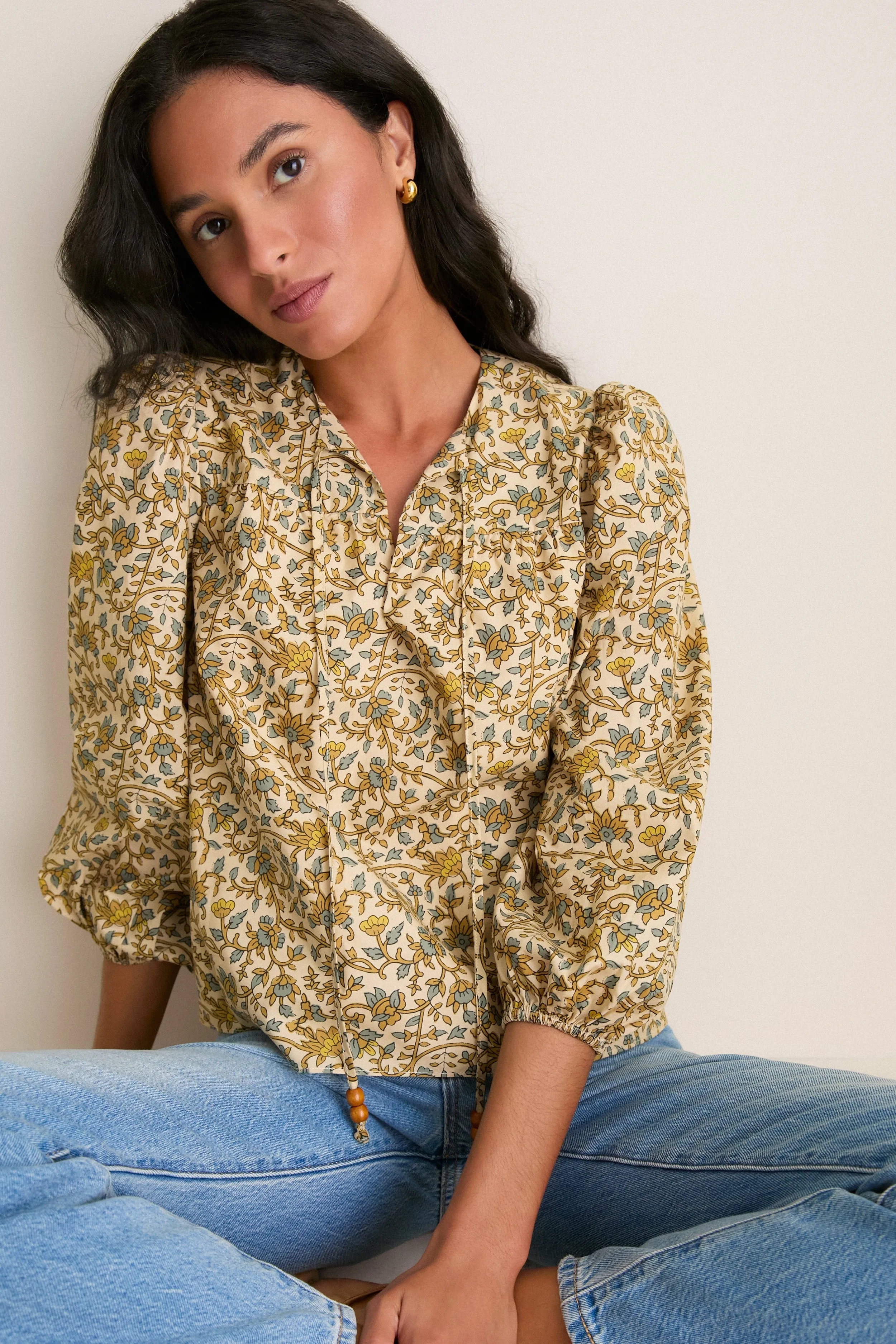 Tan Scrolling Floral Petunia Blouse sold by Hyacinth House product image thumbnail 5