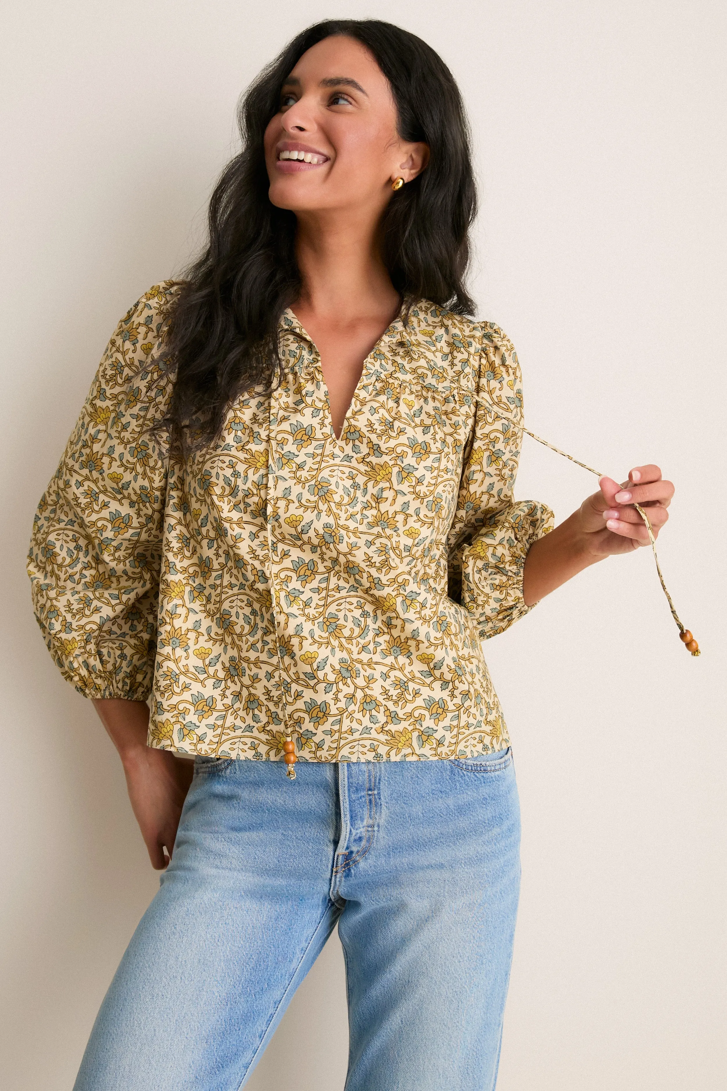 Tan Scrolling Floral Petunia Blouse sold by Hyacinth House