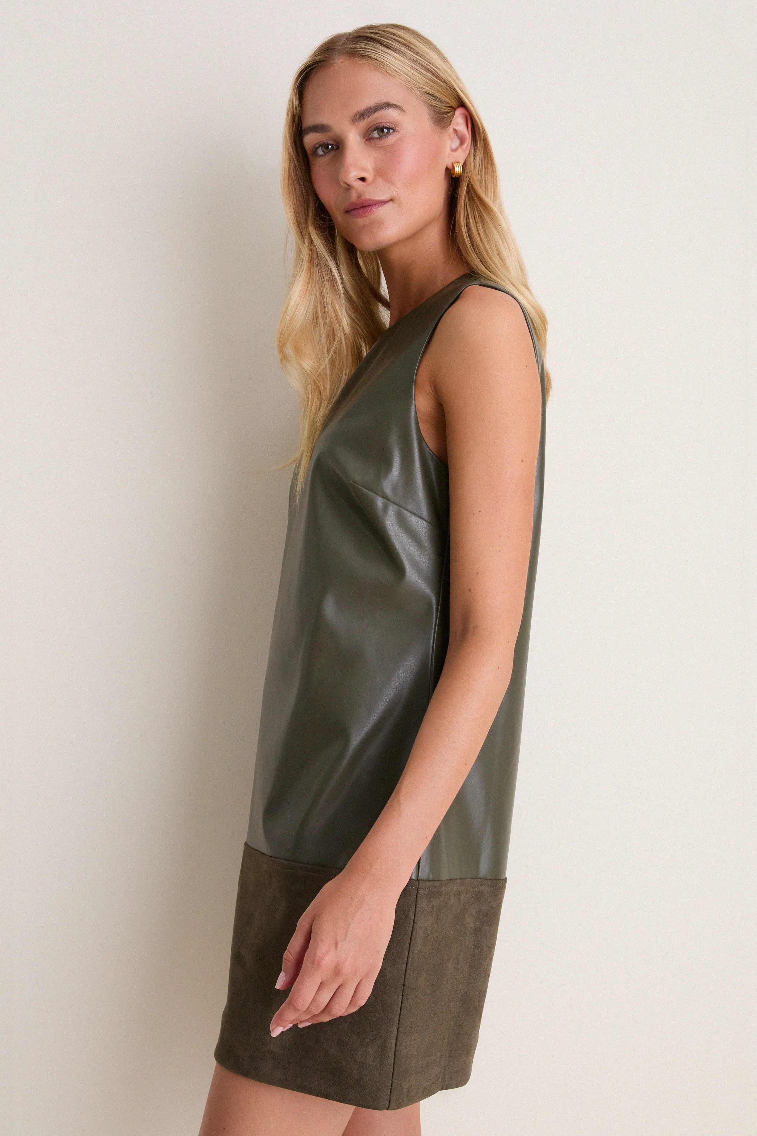 Olive Suede & Leather Mixed Media Martie Mini Dress sold by Hyacinth House product image thumbnail 2