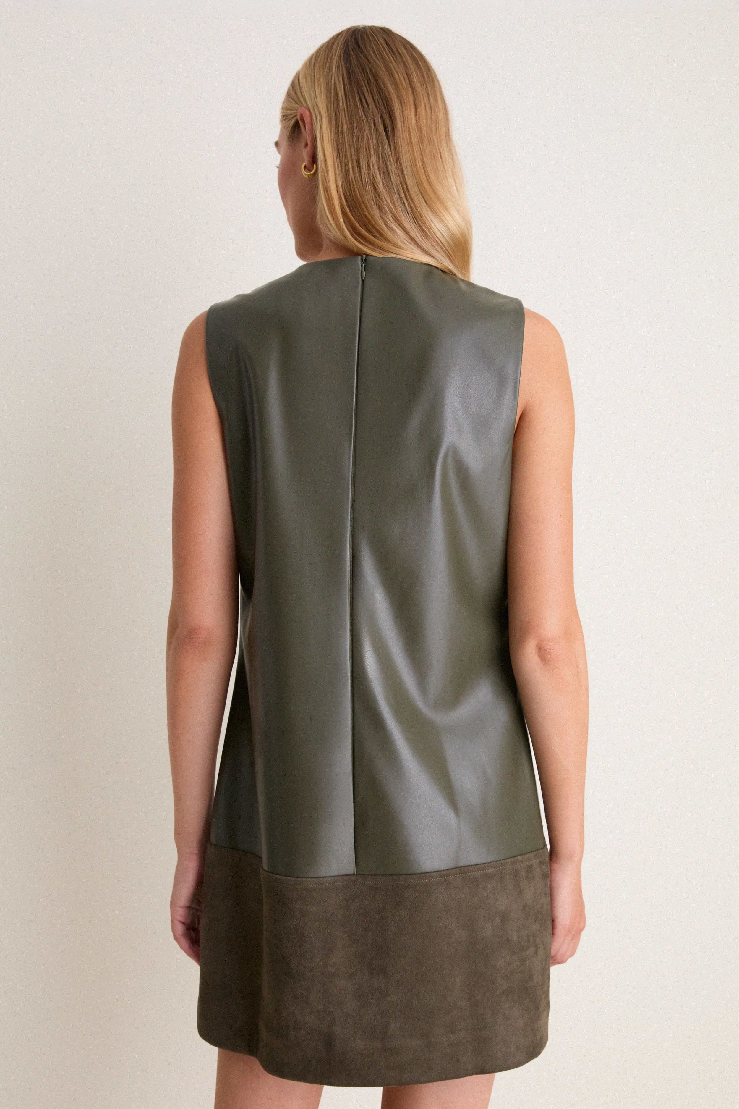 Olive Suede & Leather Mixed Media Martie Mini Dress sold by Hyacinth House product image thumbnail 3