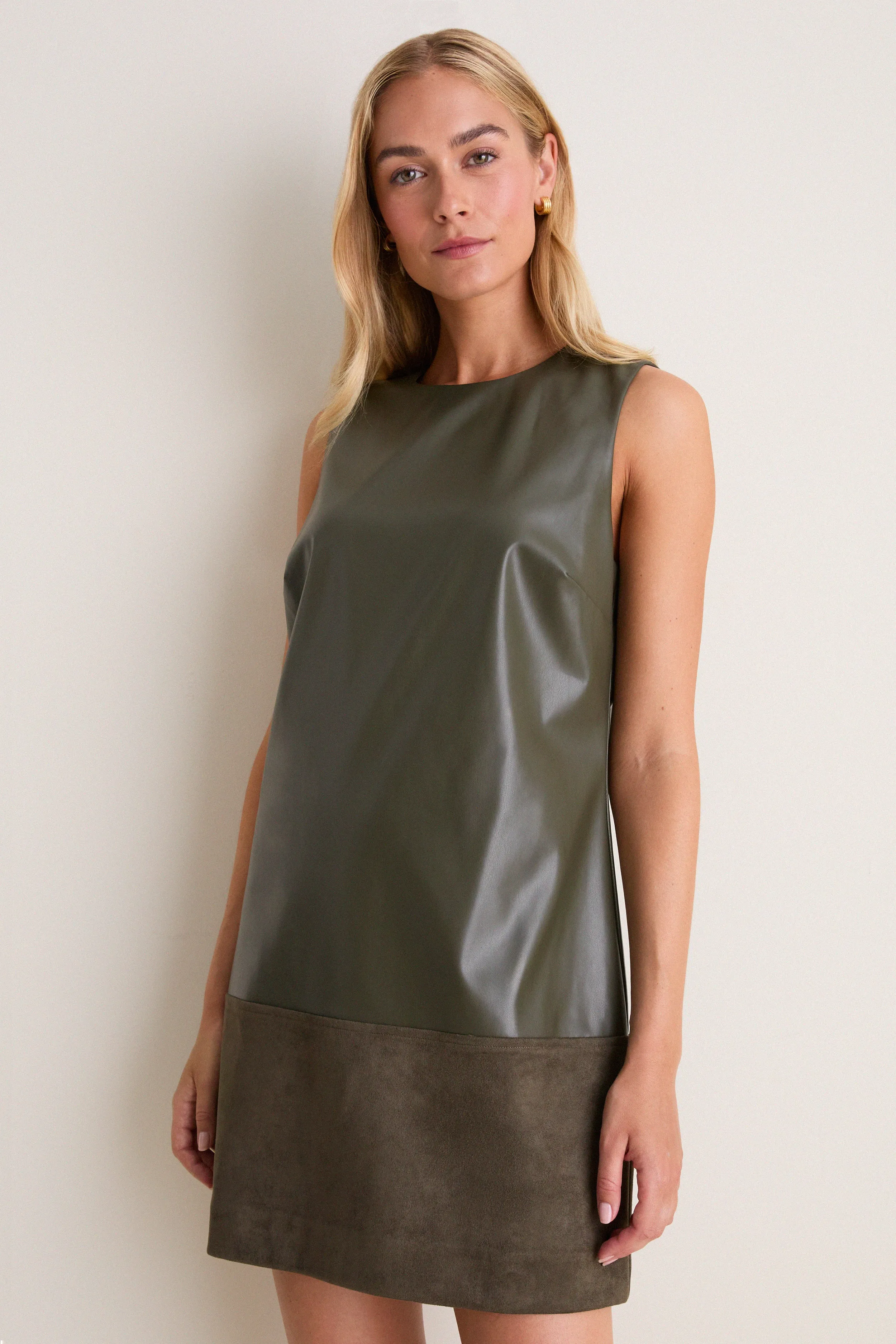 Olive Suede & Leather Mixed Media Martie Mini Dress sold by Hyacinth House product image thumbnail 5