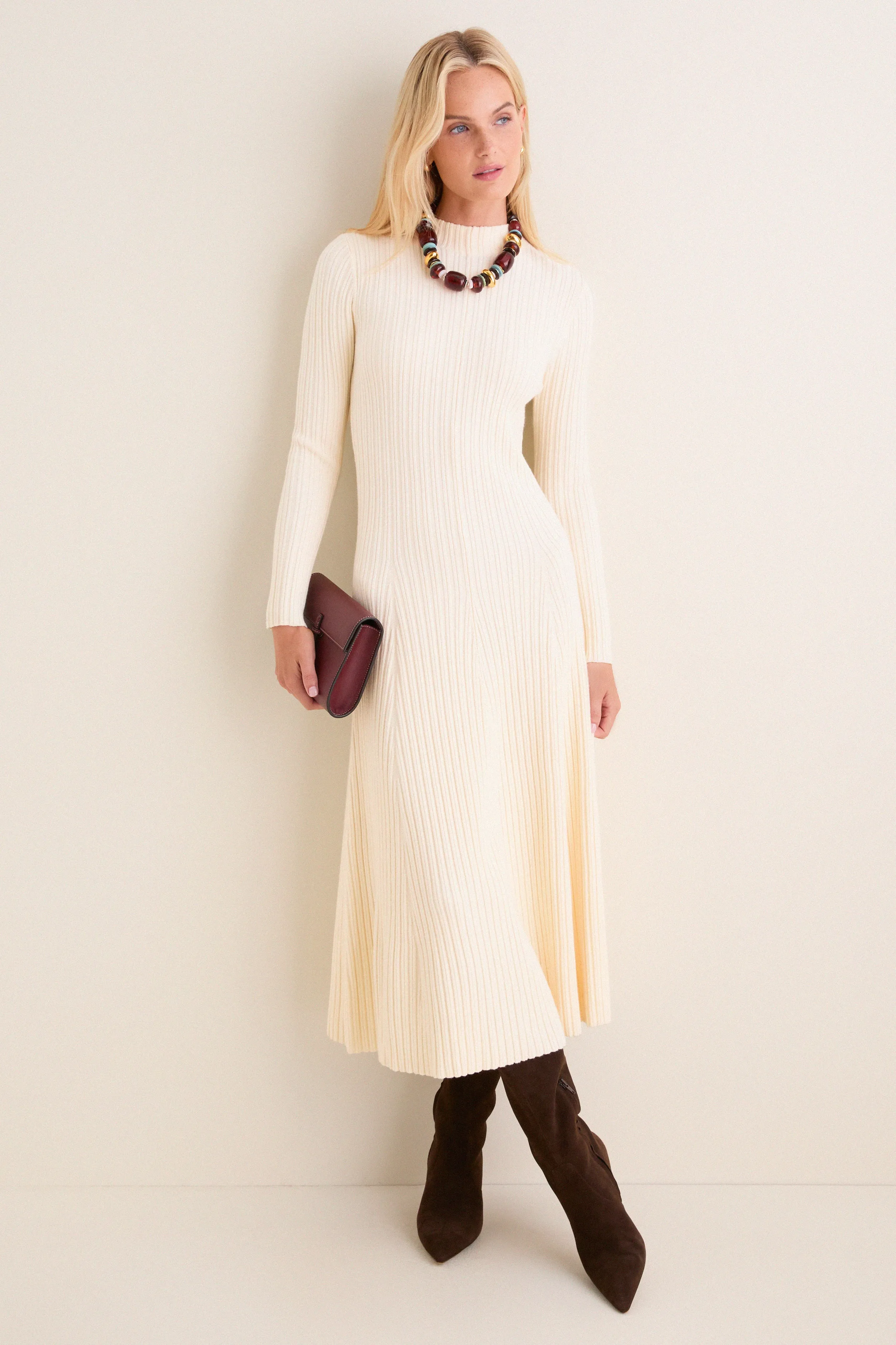 Cream Ribbed Knit Corey Midi Dress sold by Hyacinth House product image thumbnail 4