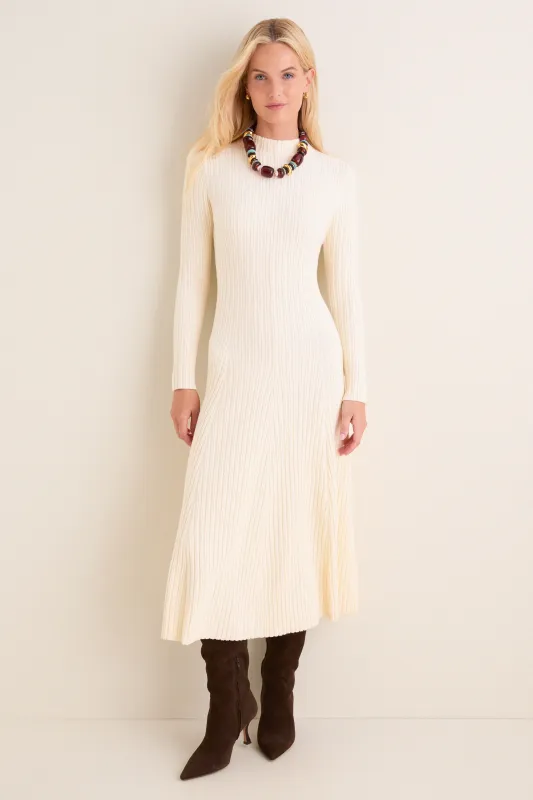 Cream Ribbed Knit Corey Midi Dress made by Hyacinth House