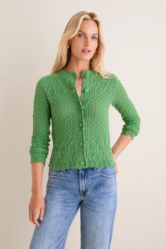 Fern Green Pointelle Capucine Cardigan made by Hyacinth House