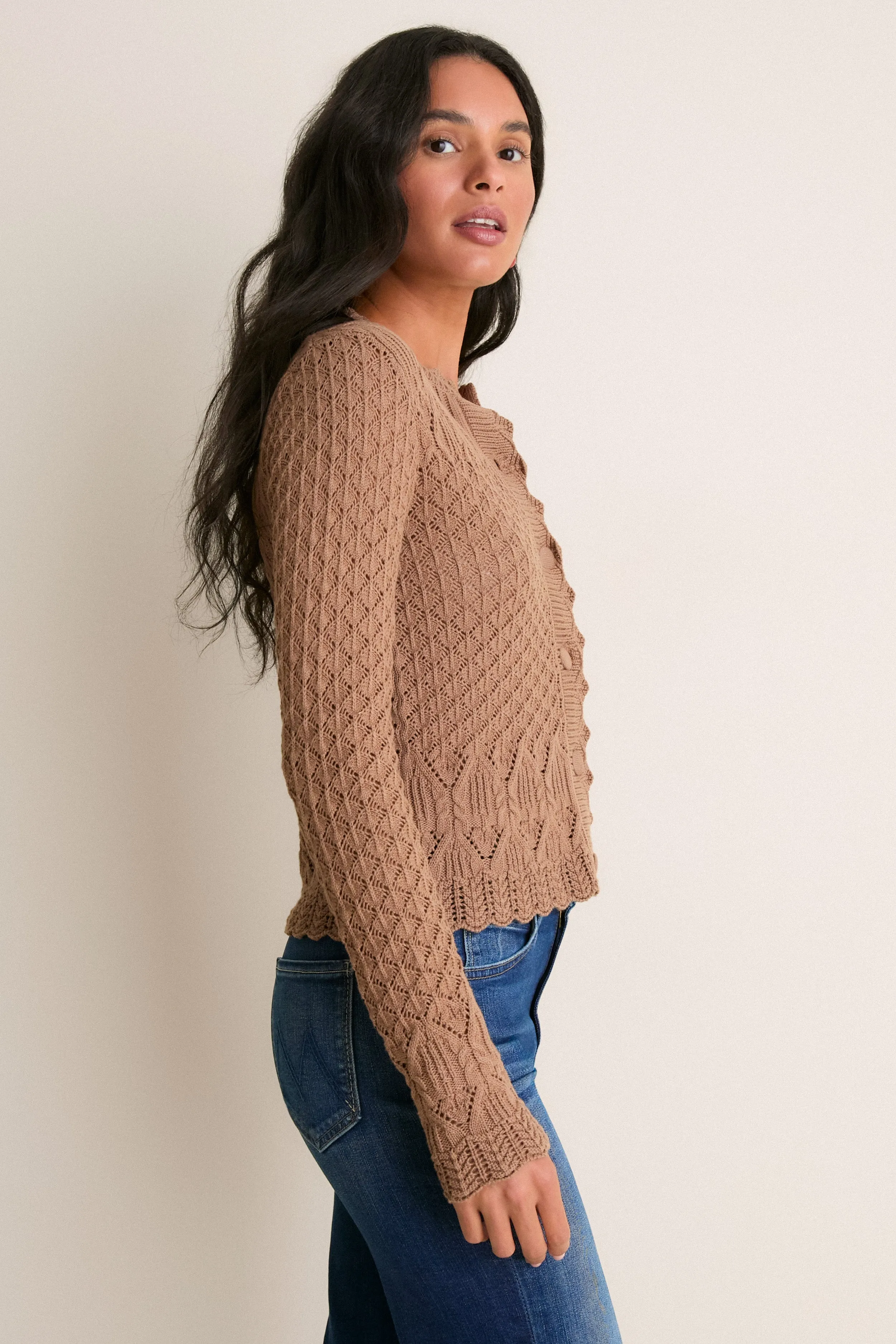Mocha Pointelle Capucine Cardigan sold by Hyacinth House product image thumbnail 4