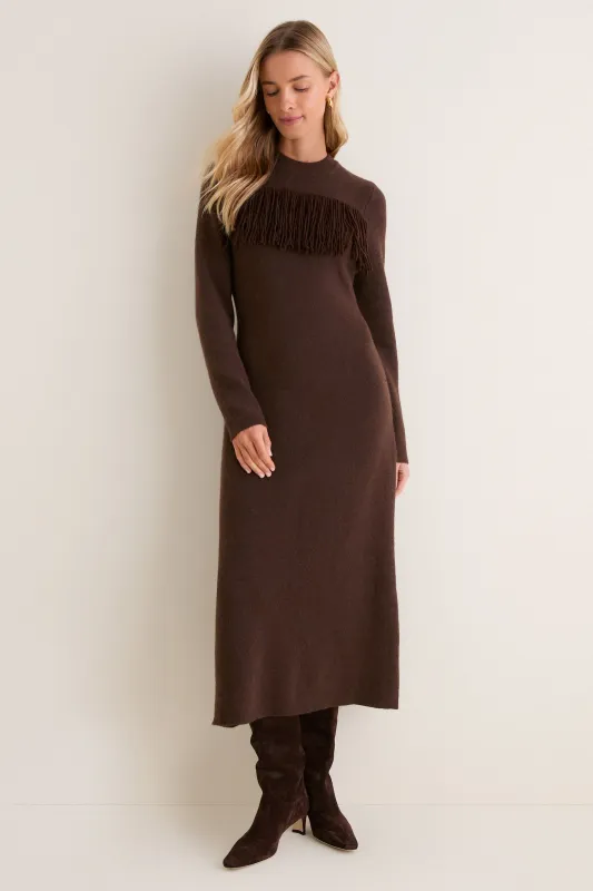 Brown Fringe Knit Julia Midi Dress made by Hyacinth House