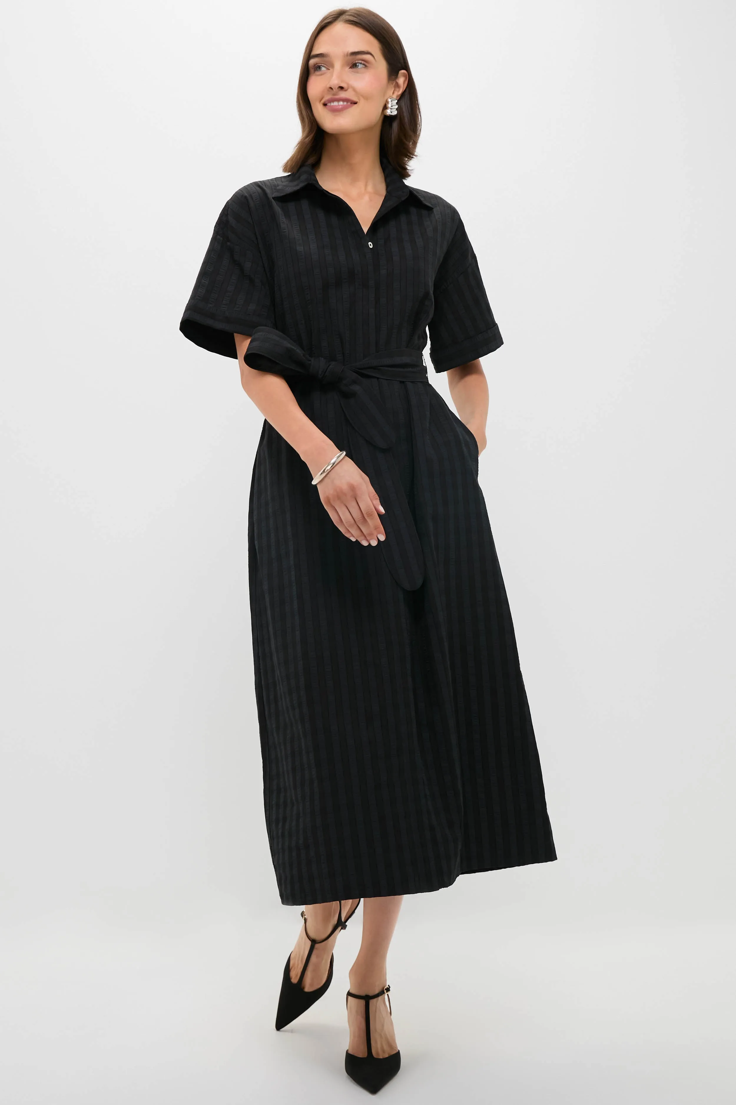 Black Windowpane Seersucker Zacara Dress sold by Pomander Place