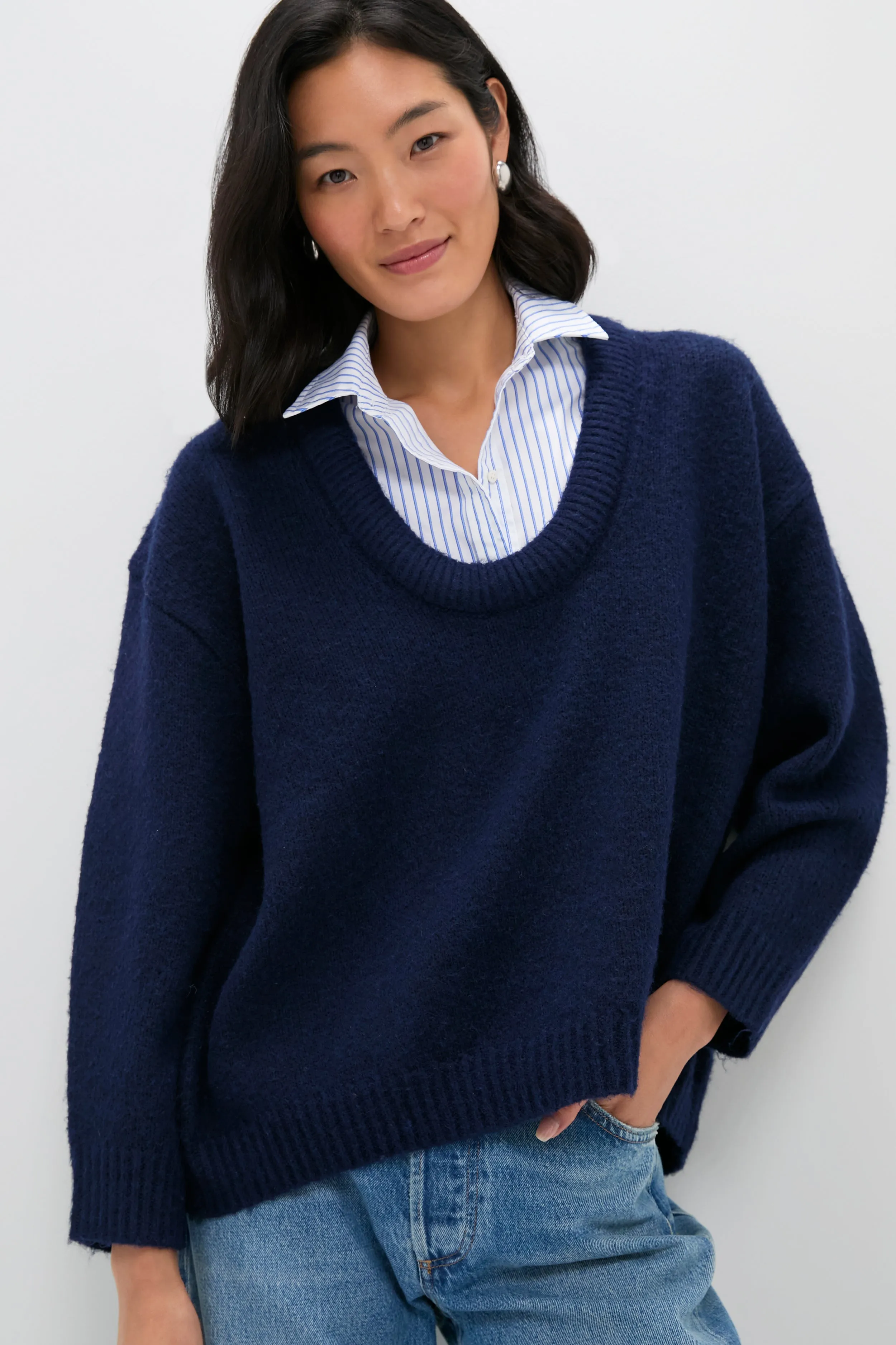 Navy Removable Collar Dickey Sweater sold by Pomander Place