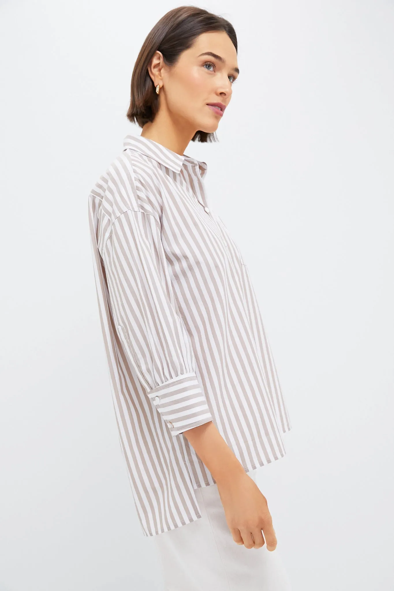 Tan Stripe Adair Boyfriend Shirt sold by Pomander Place product image thumbnail 3