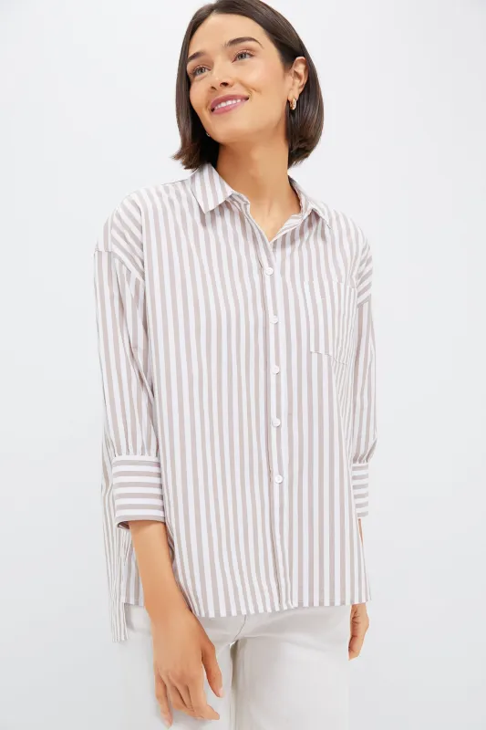 Tan Stripe Adair Boyfriend Shirt made by Pomander Place