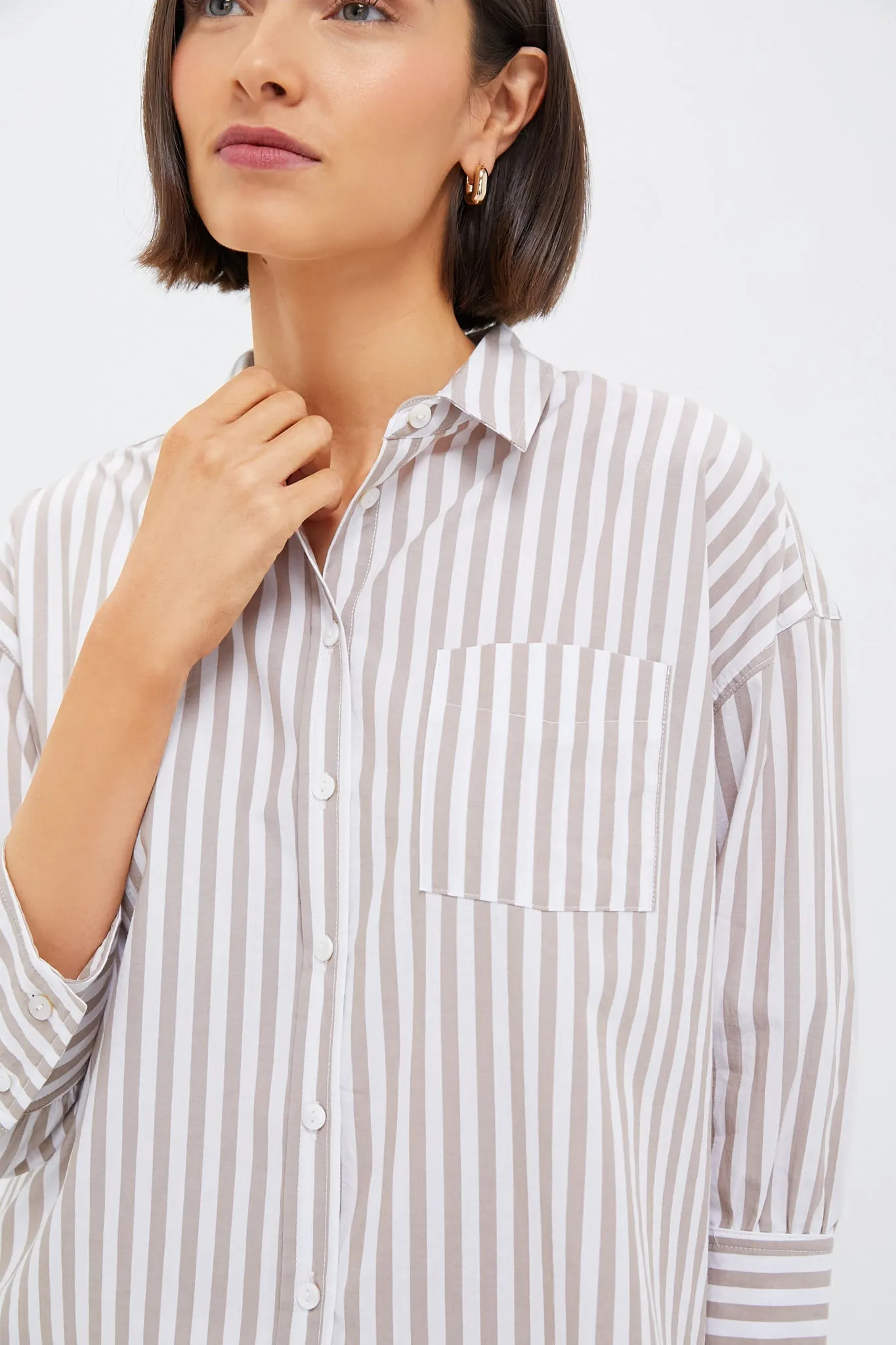 Tan Stripe Adair Boyfriend Shirt sold by Pomander Place product image thumbnail 5