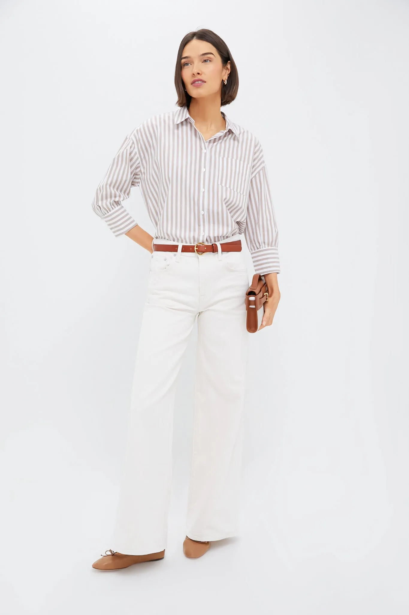 Tan Stripe Adair Boyfriend Shirt sold by Pomander Place product image thumbnail 2