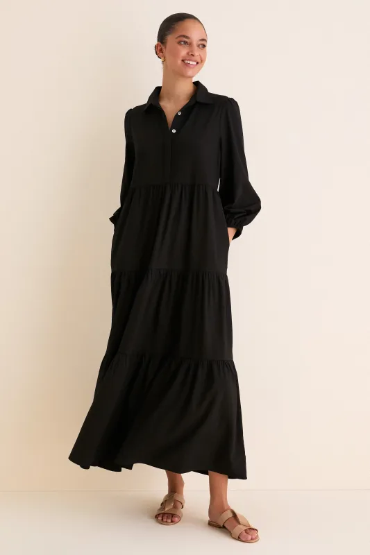 Black Crepe Mabel Maxi Dress made by Pomander Place