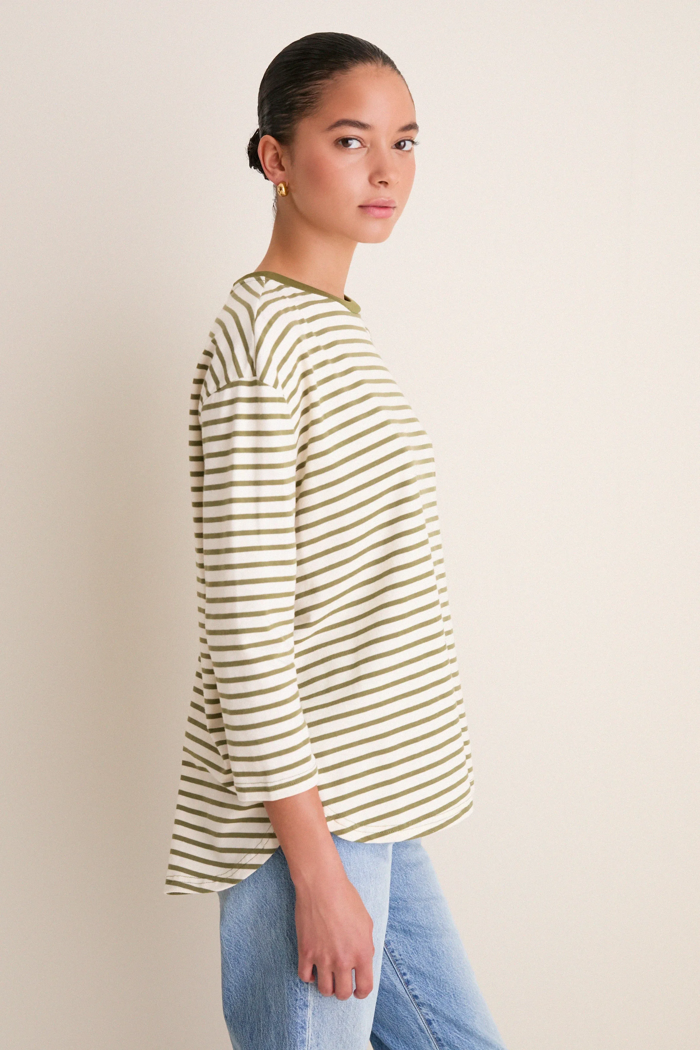 Olive Striped Knit Popover sold by Pomander Place product image thumbnail 3