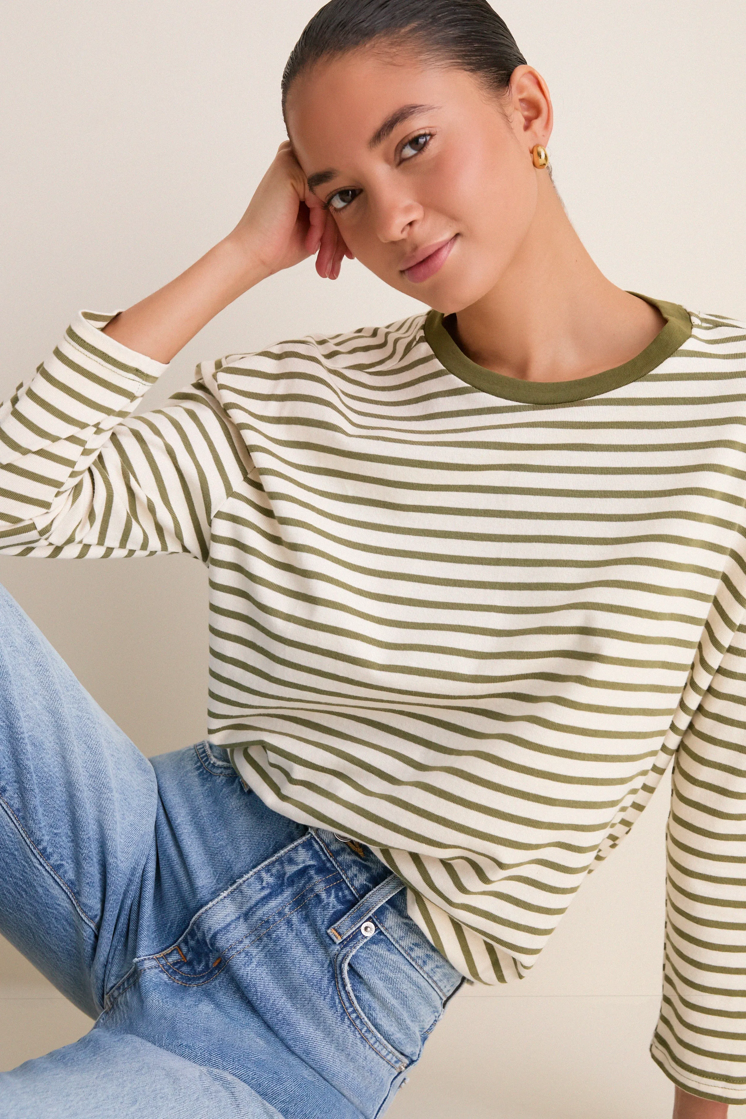 Olive Striped Knit Popover sold by Pomander Place product image thumbnail 5