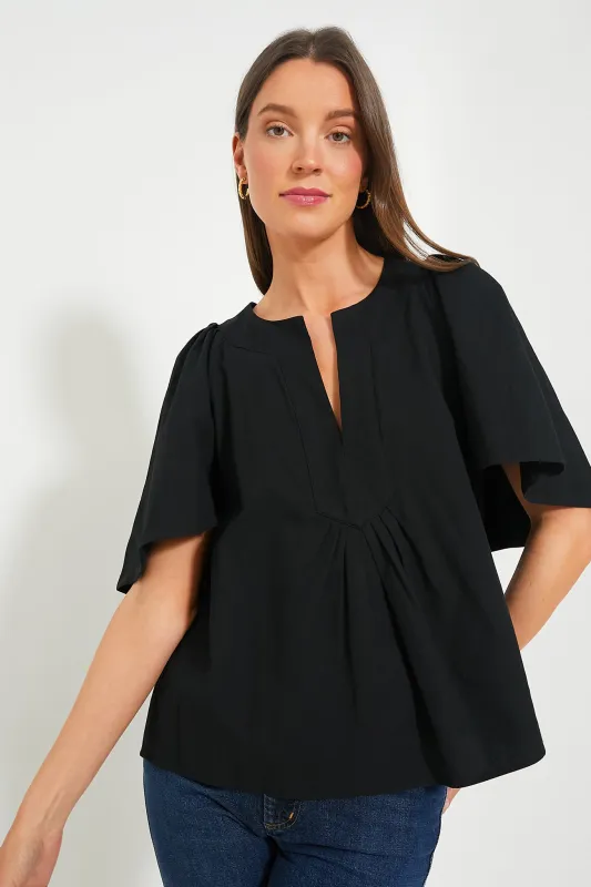 Black Finley Flutter Sleeve Top made by Pomander Place