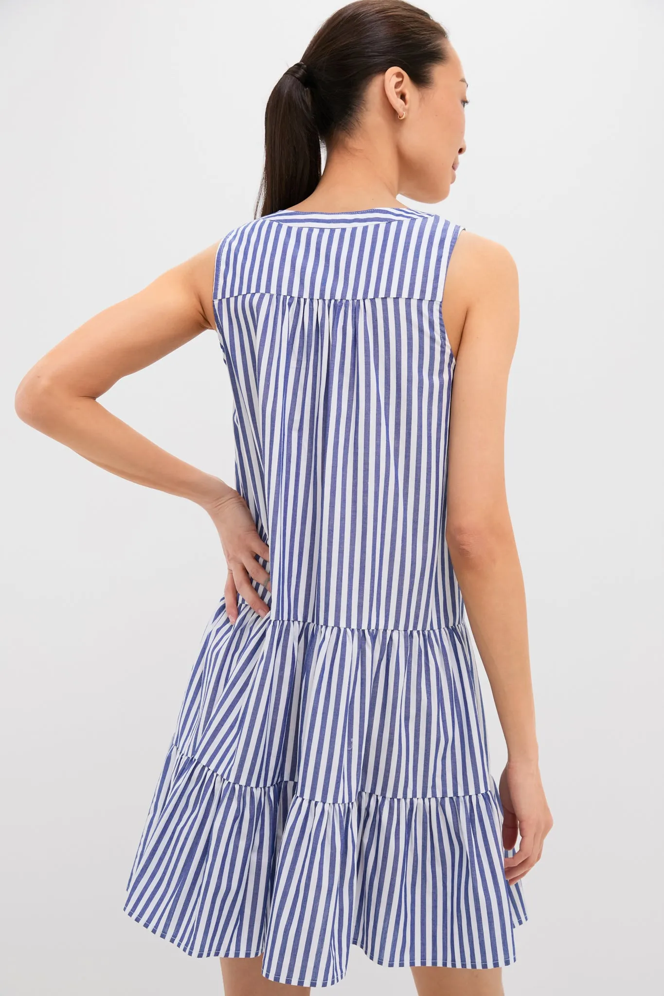 Blue and White Stripe Sleeveless Cotton Poplin Kenzo Dress sold by Pomander Place product image thumbnail 4