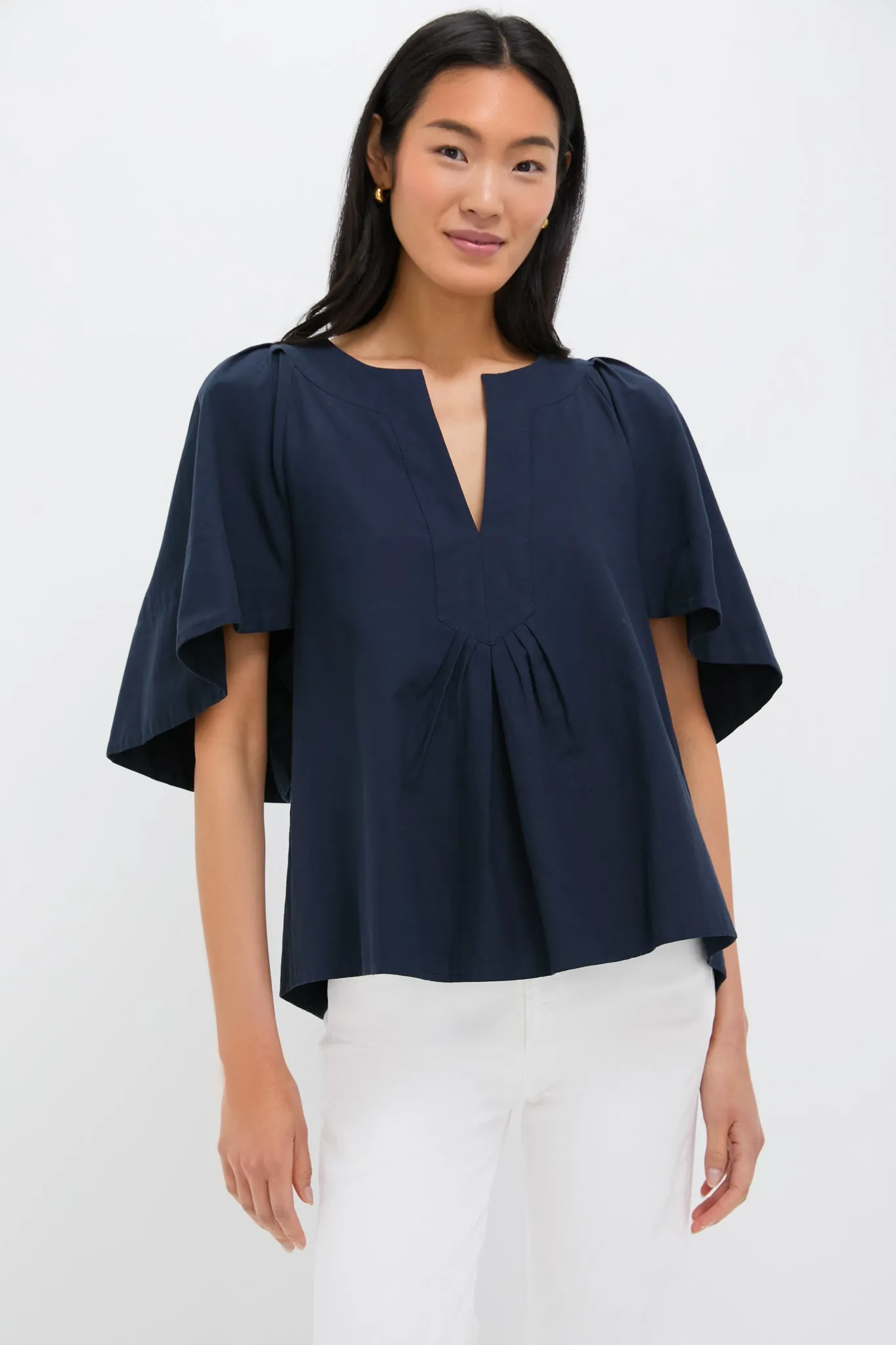 Navy Finley Flutter Sleeve Top sold by Pomander Place