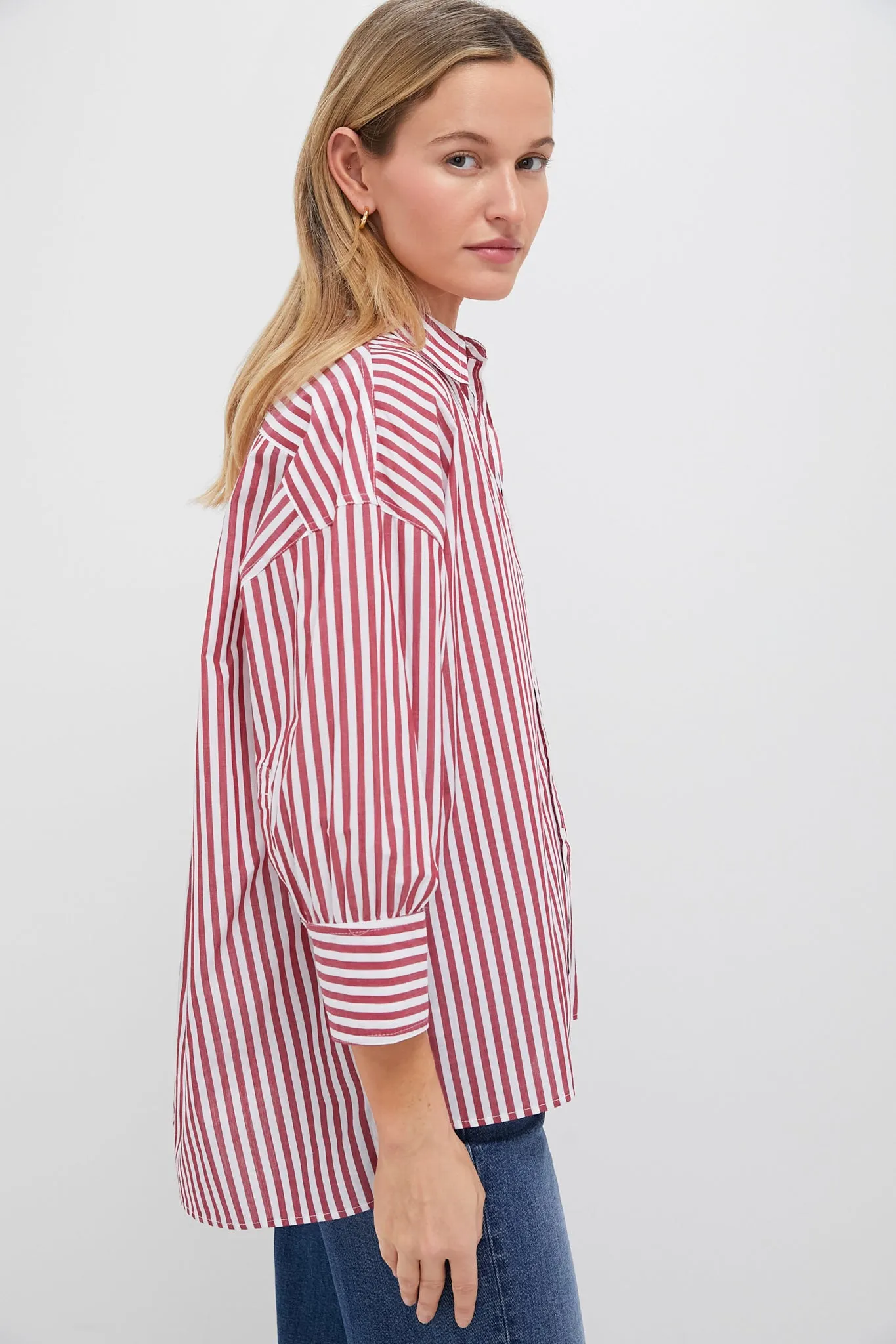 Red Stripe Adair Boyfriend Shirt sold by Pomander Place product image thumbnail 4