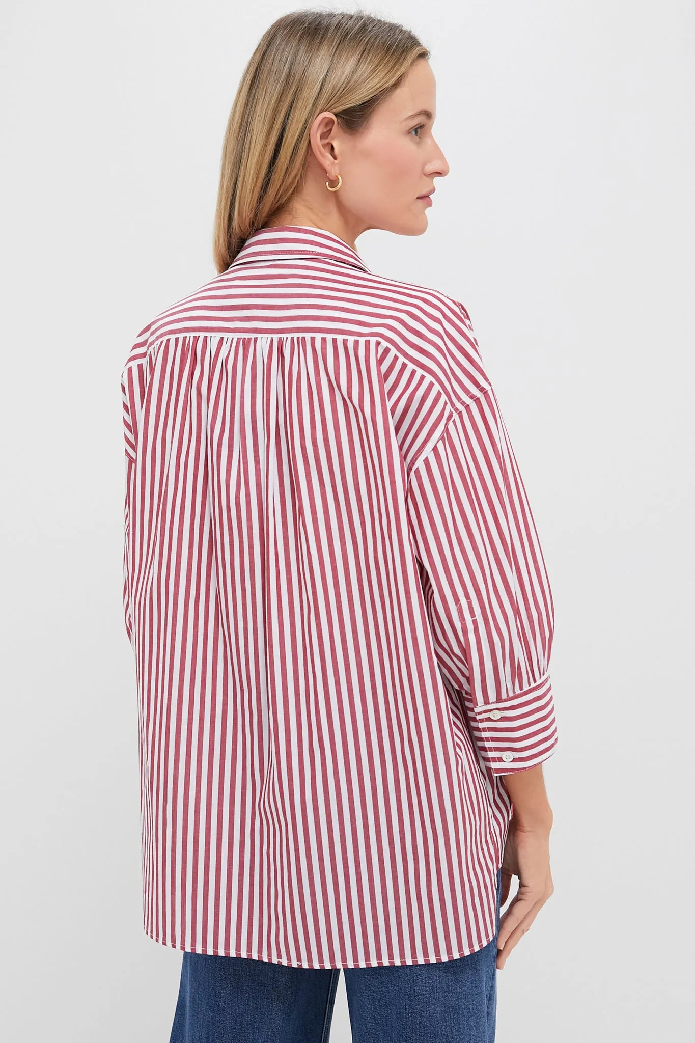 Red Stripe Adair Boyfriend Shirt sold by Pomander Place product image thumbnail 5