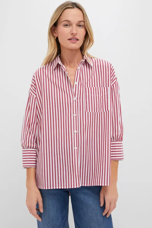 Red Stripe Adair Boyfriend Shirt made by Pomander Place