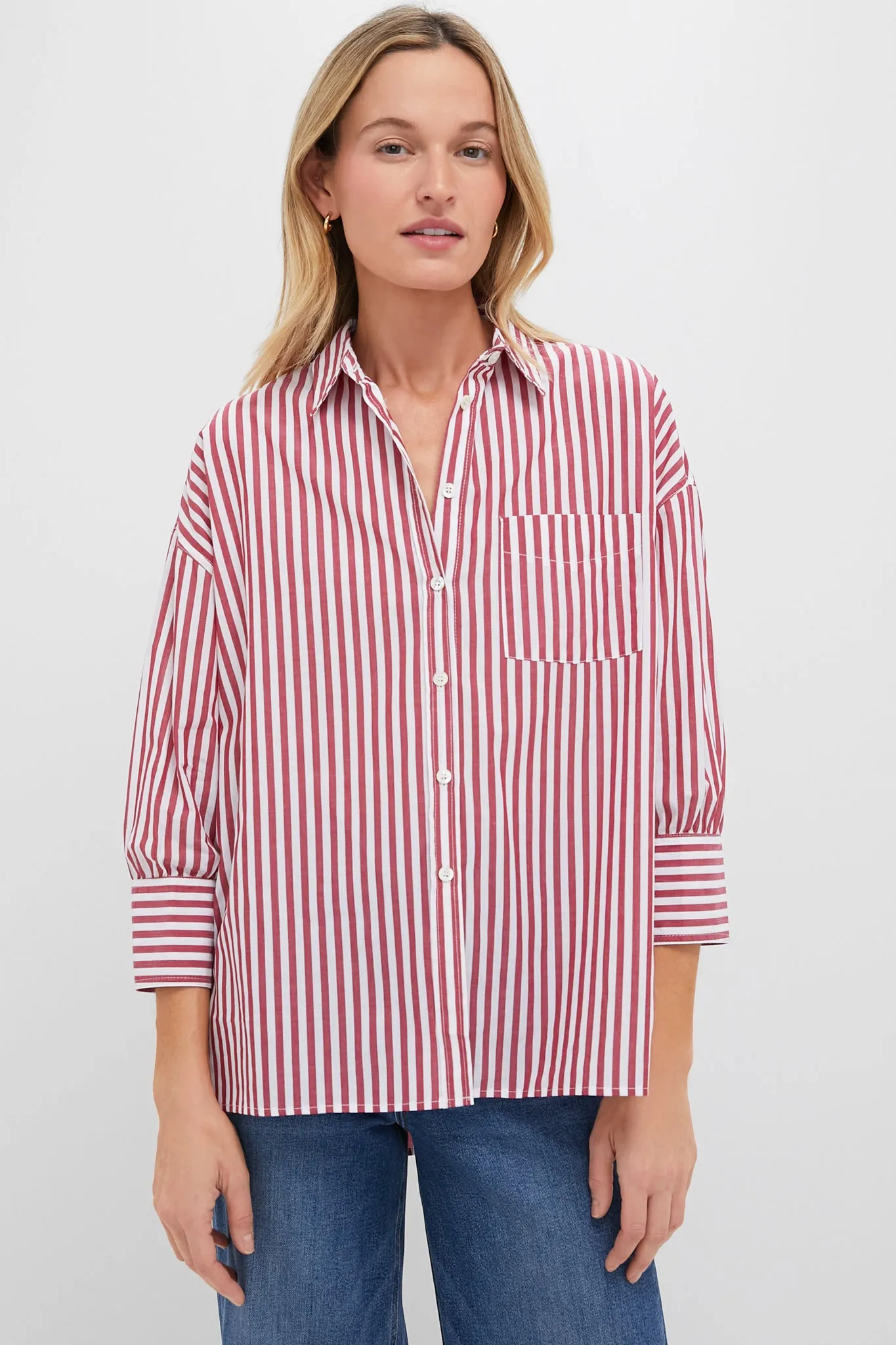 Red Stripe Adair Boyfriend Shirt sold by Pomander Place