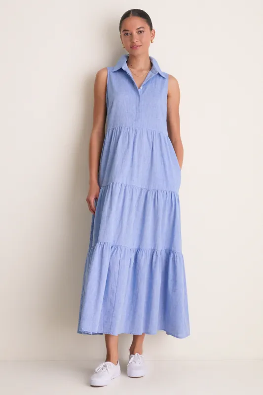 Chambray Sleeveless Mabel Maxi Dress made by Pomander Place