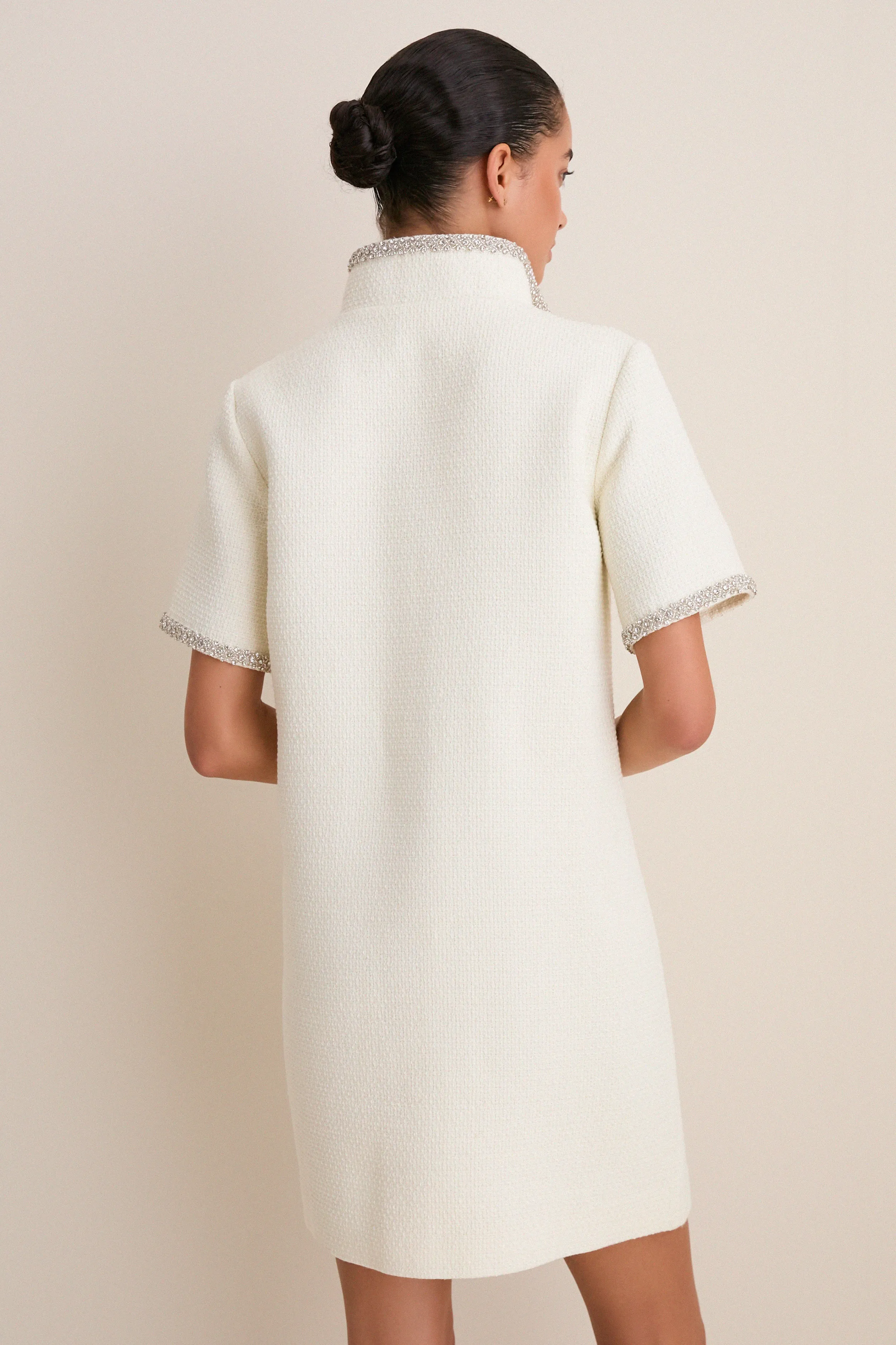 Pearl White Tweed Embellished Ophelia Dress sold by Pomander Place product image thumbnail 4