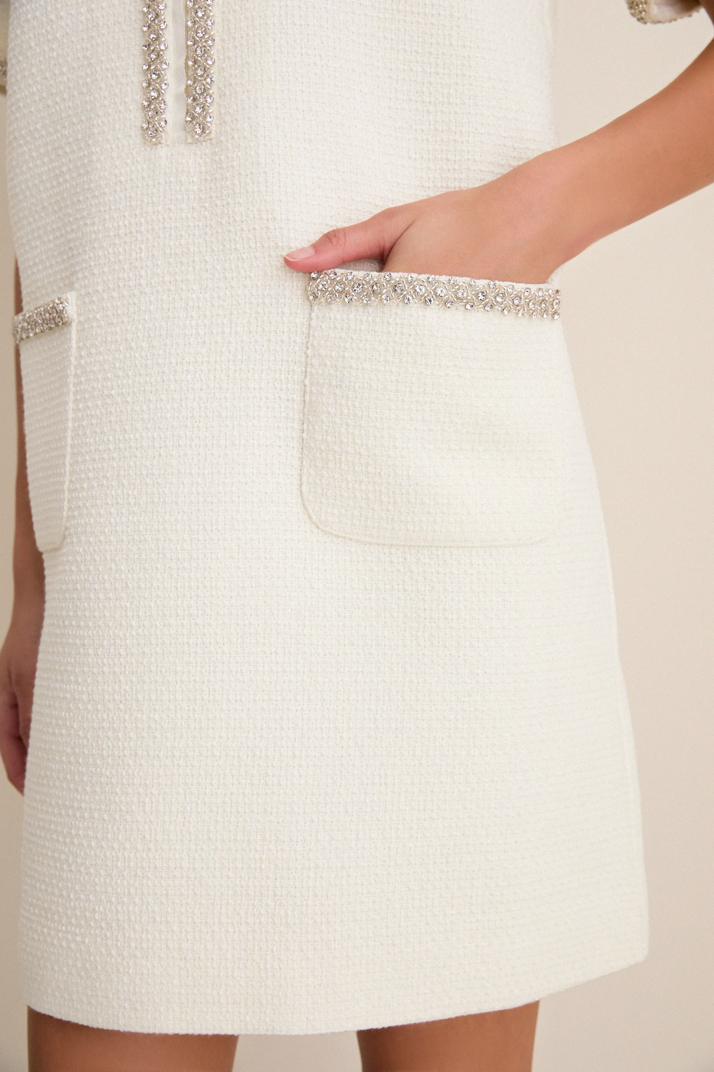 Pearl White Tweed Embellished Ophelia Dress sold by Pomander Place product image thumbnail 5