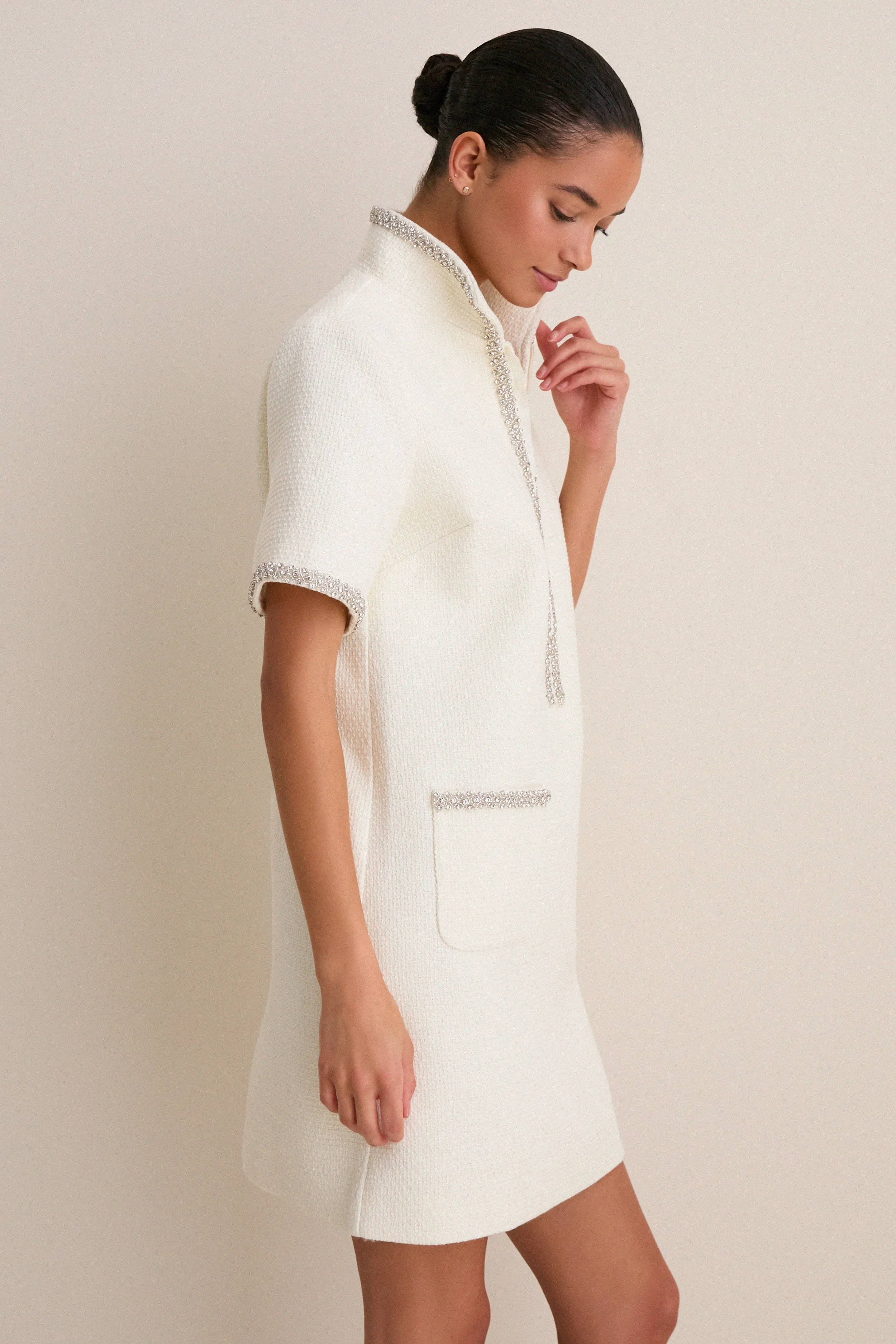 Pearl White Tweed Embellished Ophelia Dress sold by Pomander Place product image thumbnail 3