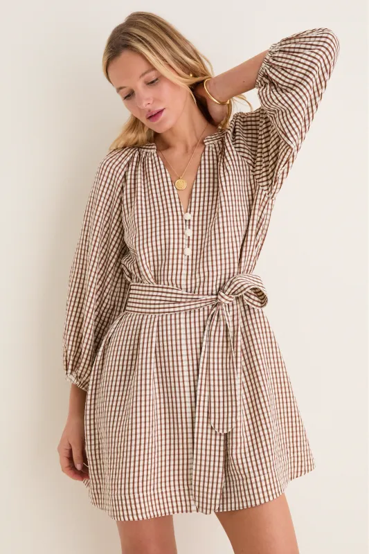 Brown Gingham Harlow Mini Dress made by Pomander Place