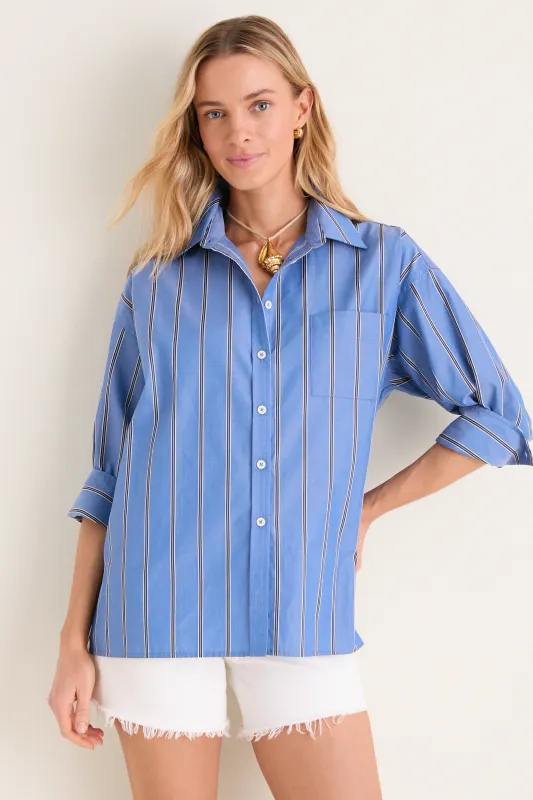 Blue Indigo Stripe Adair Boyfriend Shirt made by Pomander Place