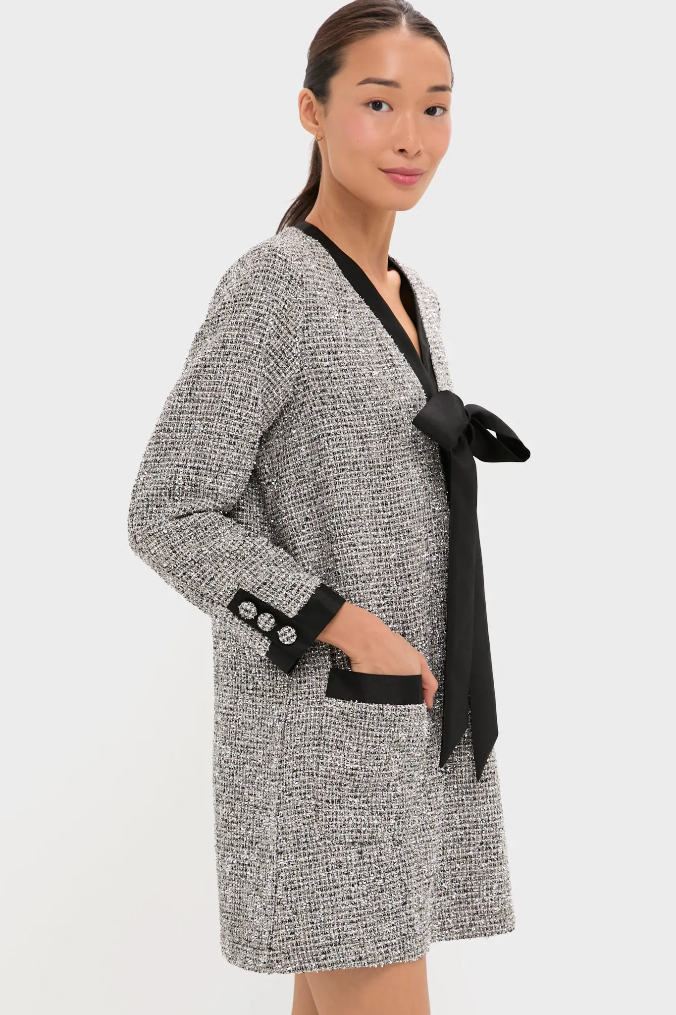Silver Coco Tweed Bow Dress sold by Pomander Place product image thumbnail 3