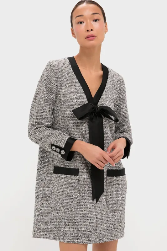 Silver Coco Tweed Bow Dress made by Pomander Place