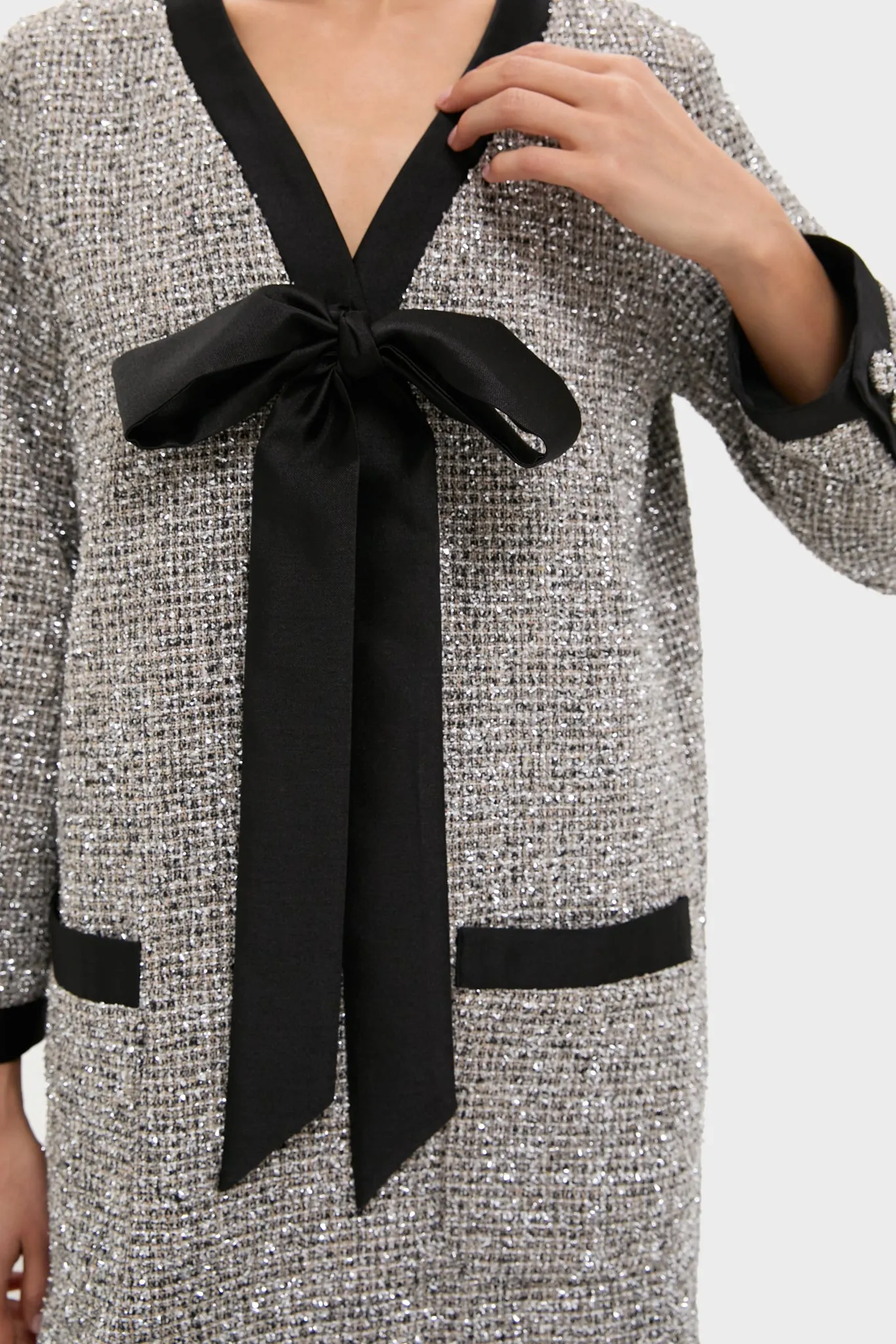 Silver Coco Tweed Bow Dress sold by Pomander Place product image thumbnail 5