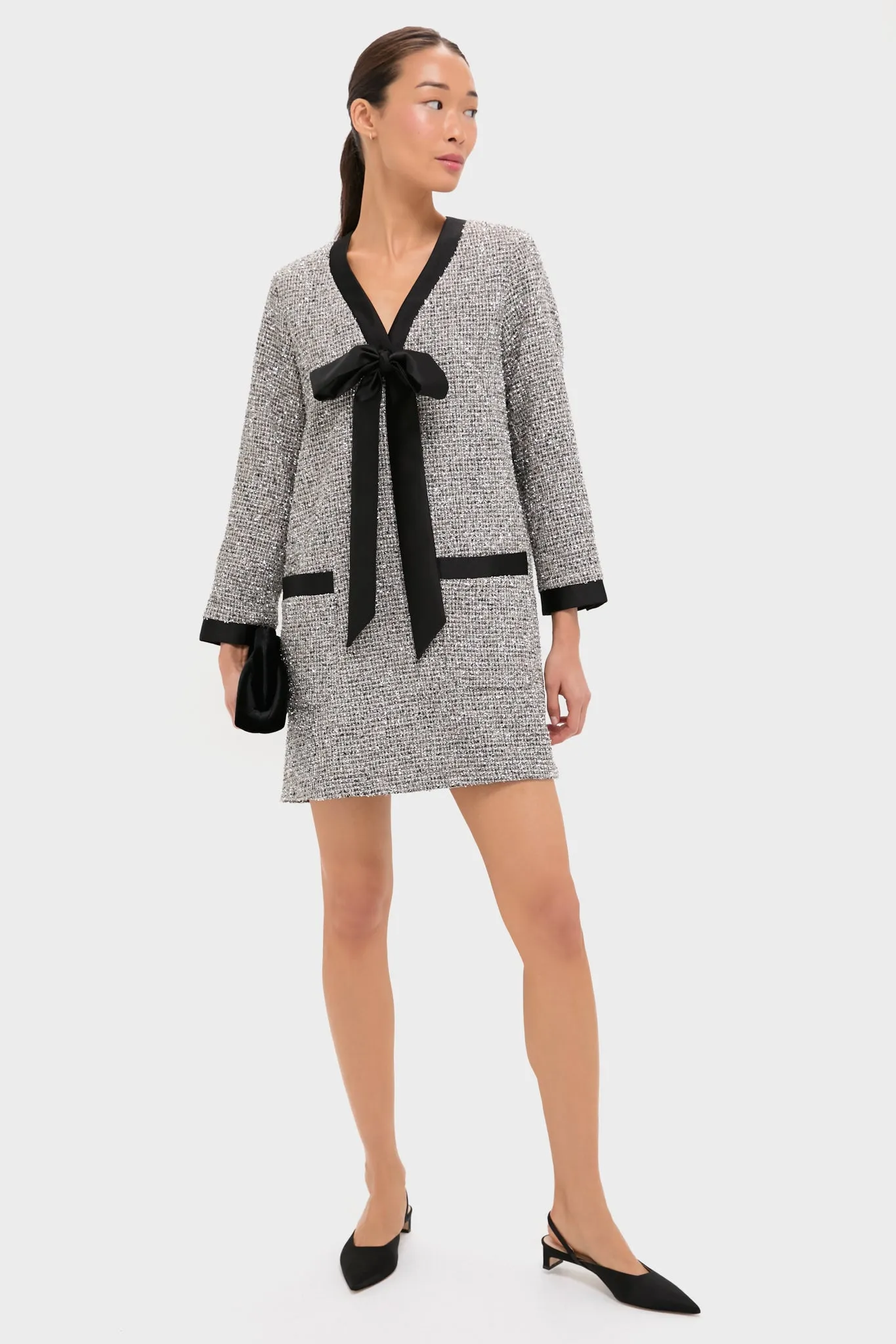 Silver Coco Tweed Bow Dress sold by Pomander Place product image thumbnail 2