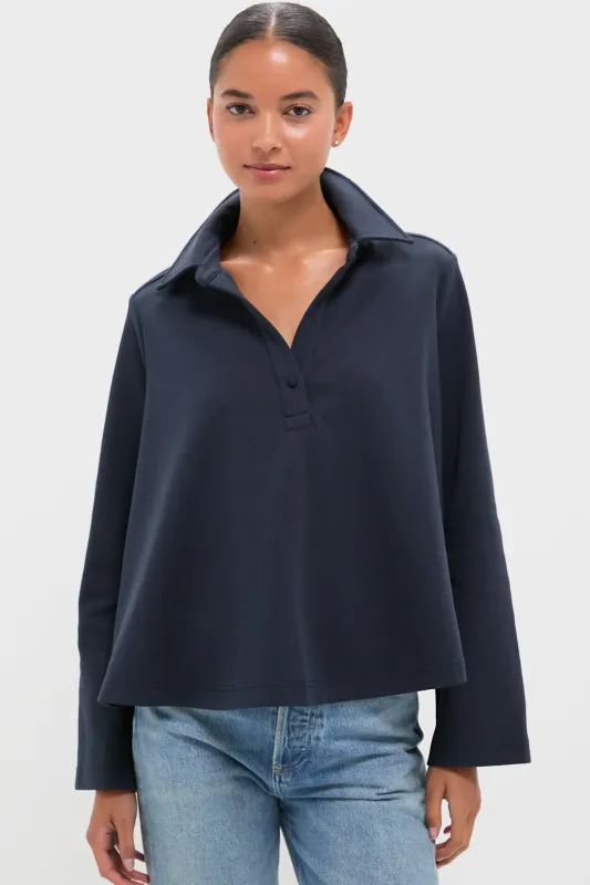 Navy Carlyn Long Sleeve Polo made by Pomander Place