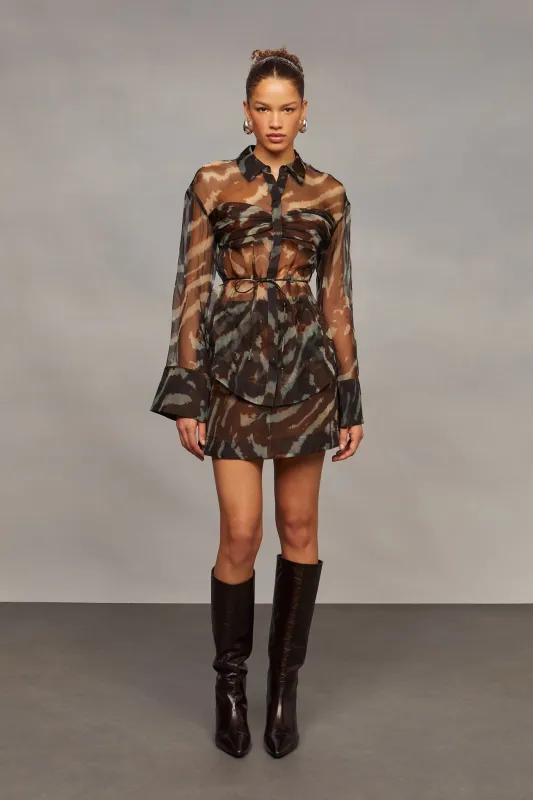 Clea Sheer Printed Silk Blouse made by AMUR