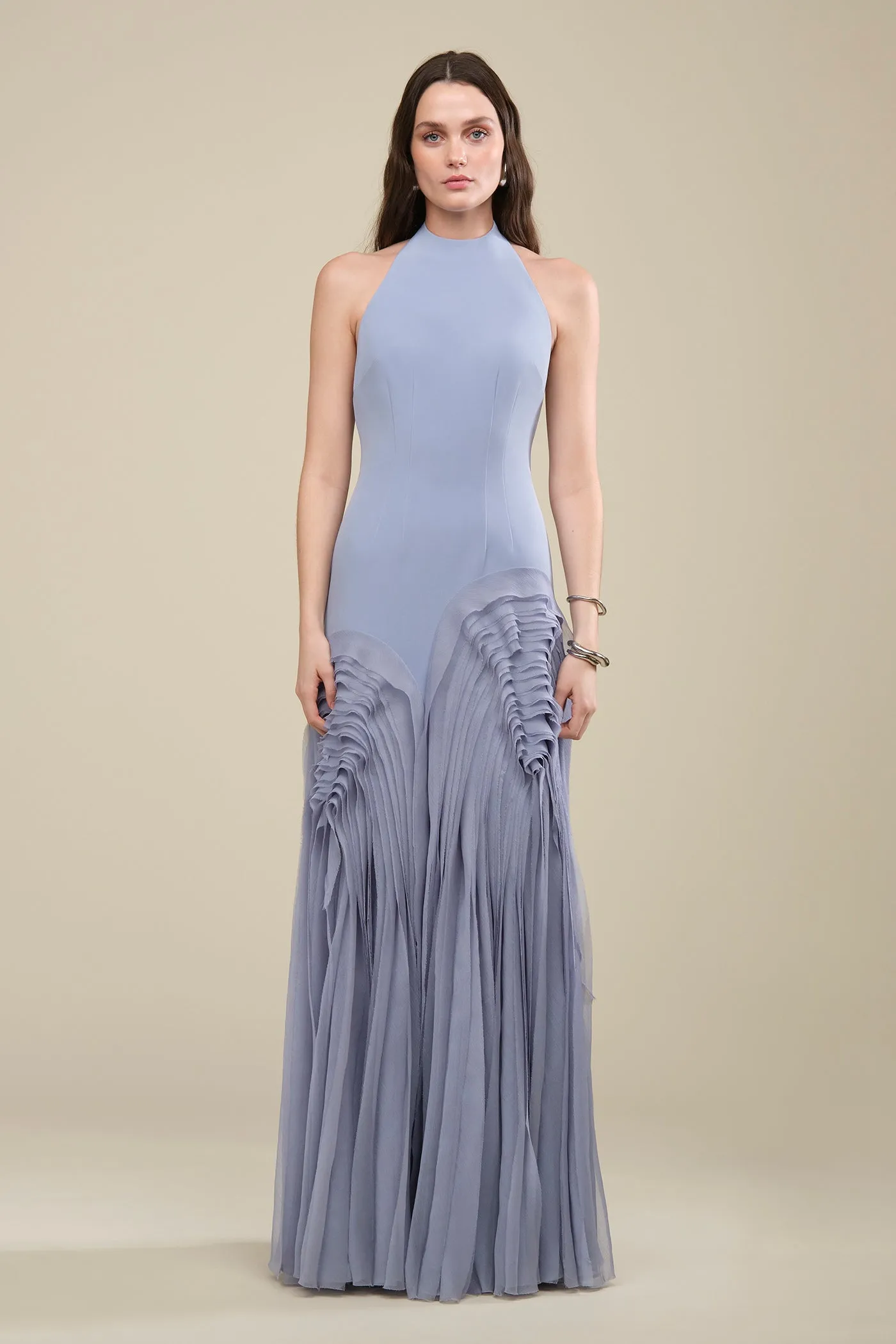 Elani Pleated Gown sold by AMUR