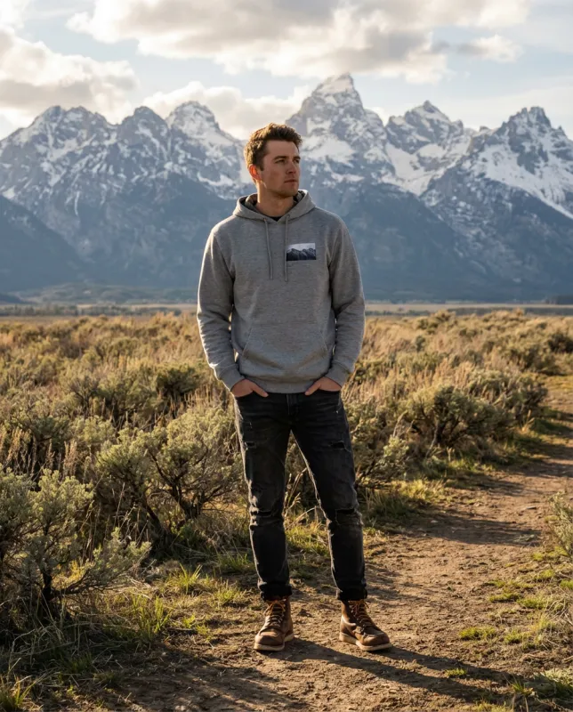 Wyoming Mountain Peaks, The WYldlife Fund, Moss Apparel, 50/50 Hoodie made by Moss Apparel