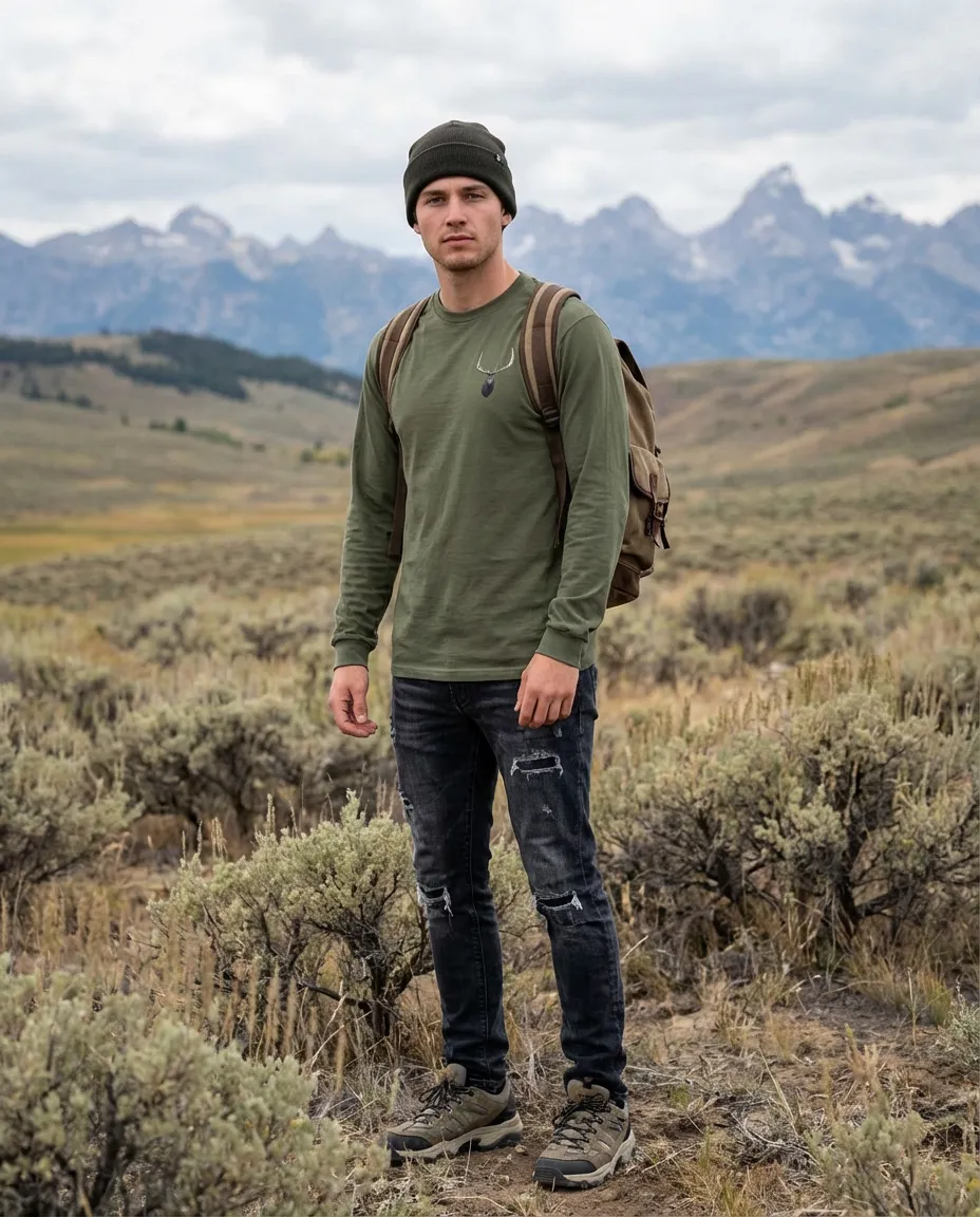 Elk Antlers, The WYldlife Fund, Moss Apparel, Long Sleeve T-Shirt sold by Moss Apparel