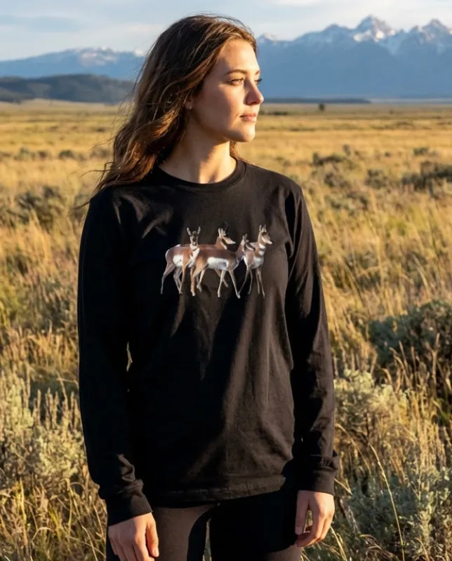 Pronghorn Huddle, The WYldlife Fund, Moss Apparel, Long Sleeve T-Shirt made by Moss Apparel