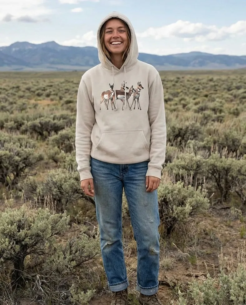 Pronghorn Huddle, The WYldlife Fund, Moss Apparel, Hoodie sold by Moss Apparel